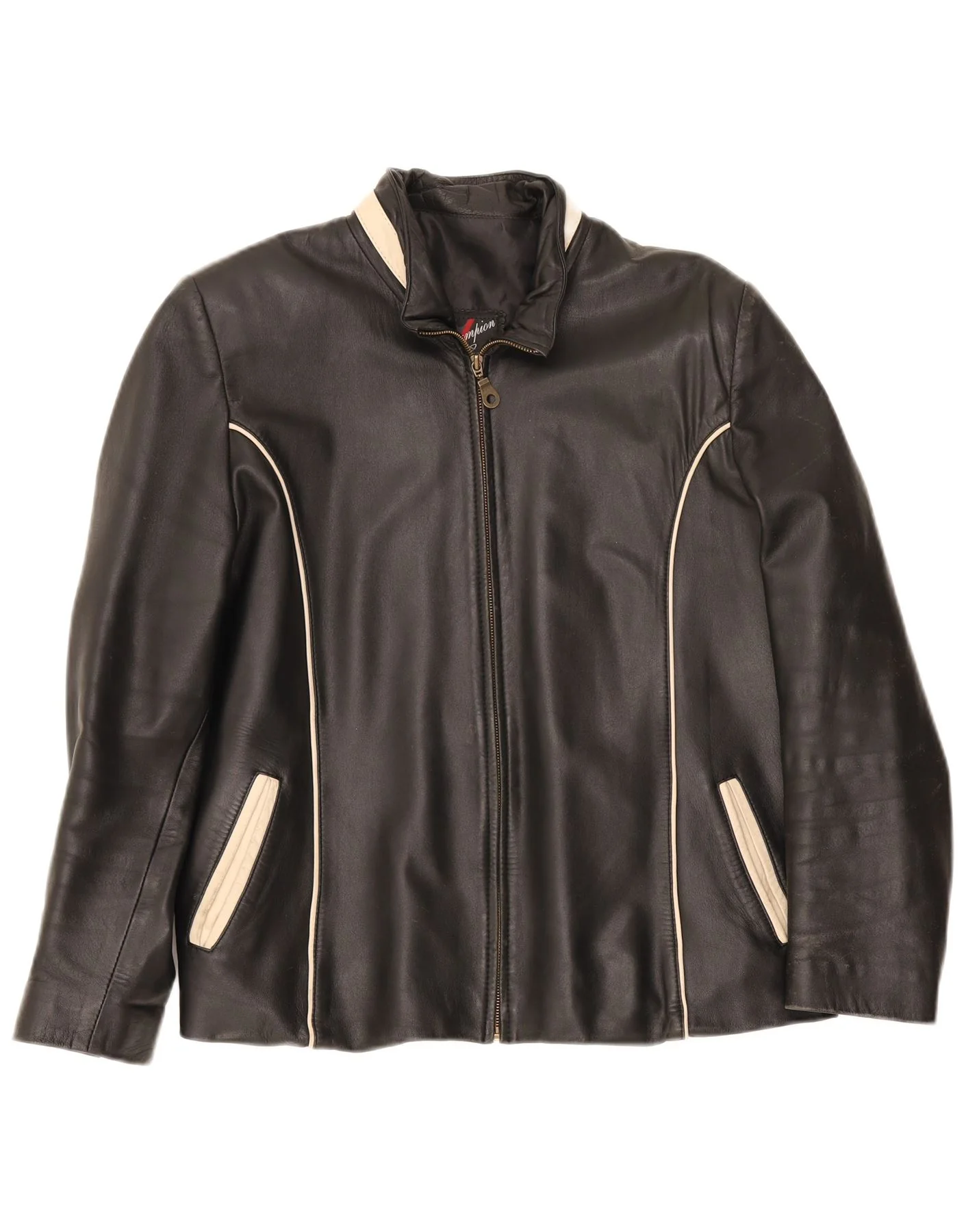 Vintage Mens Leather Jacket IT 46 Small Black Colourblock