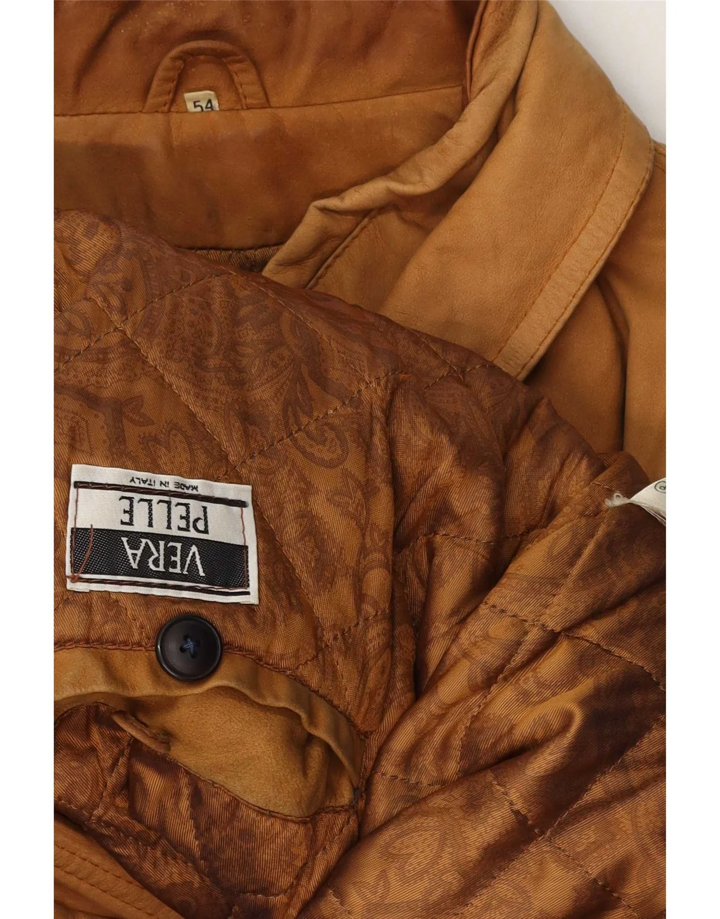 Vintage Mens Leather Jacket IT 54 2XL Beige - Image 4