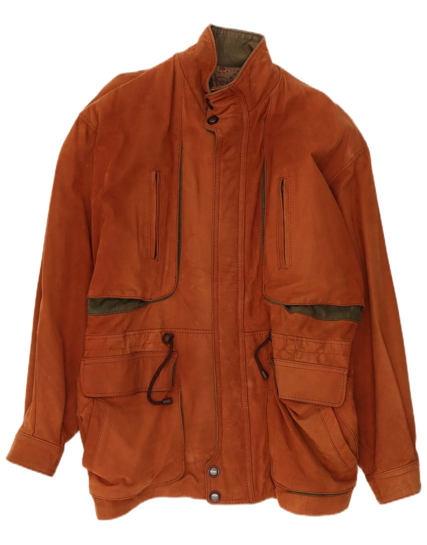 Vintage Mens Leather Jacket UK 42 XL Brown Colourblock