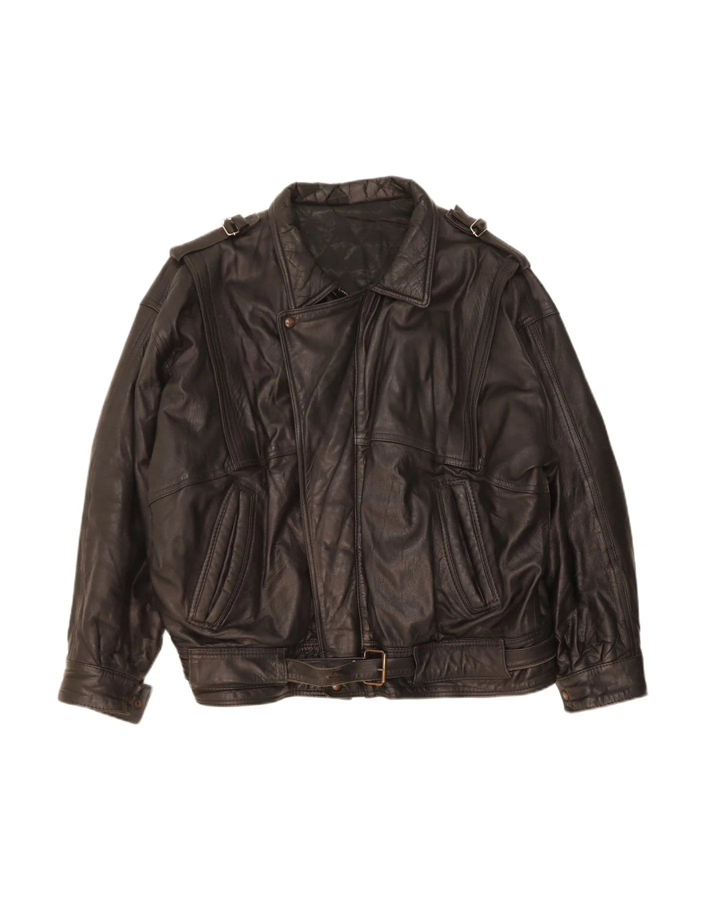 VINTAGE Mens Leather Jacket UK 44 2XL Black Leather - Image 3