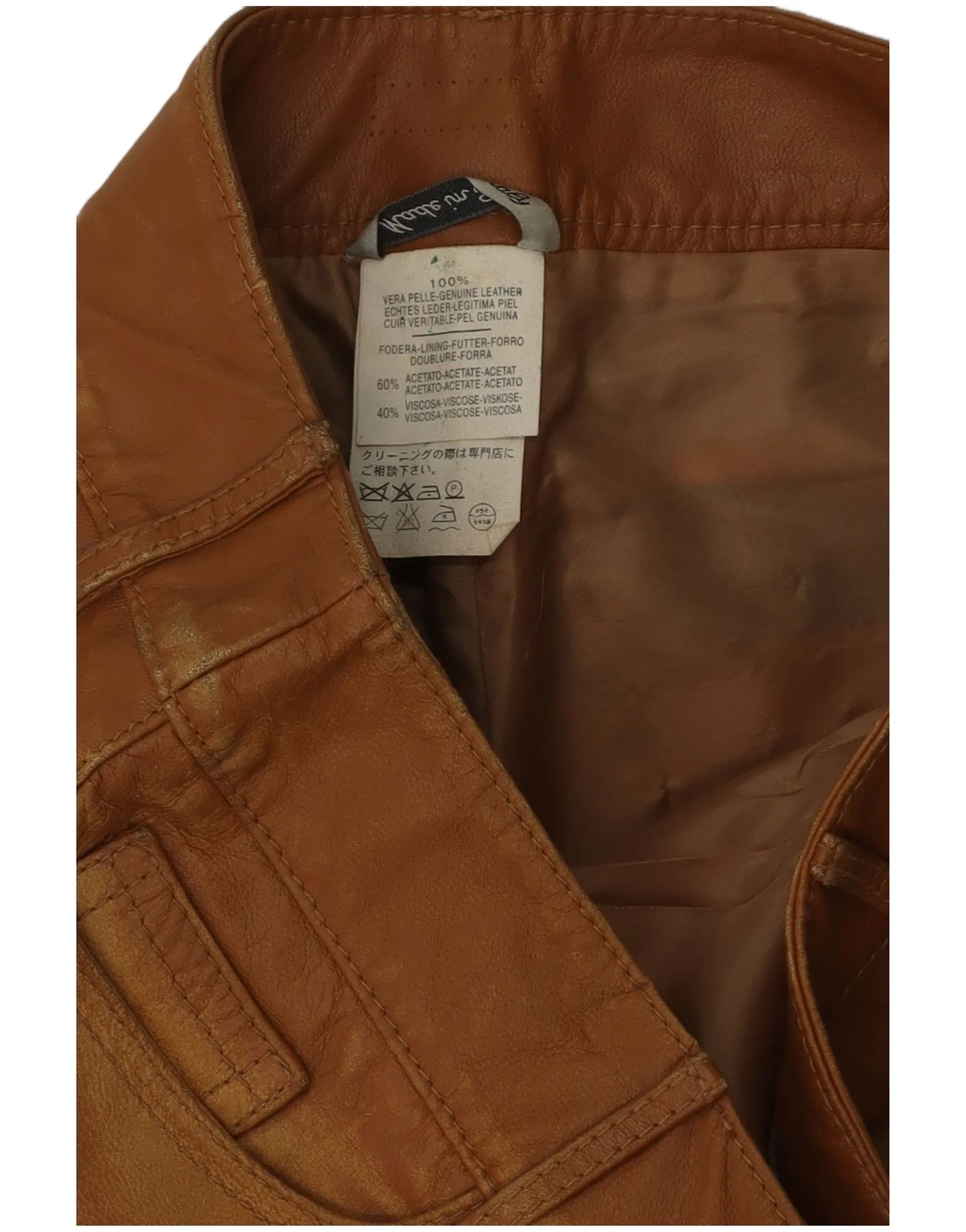 Vintage Mens Leather Trousers W34 L35 Brown - Image 3
