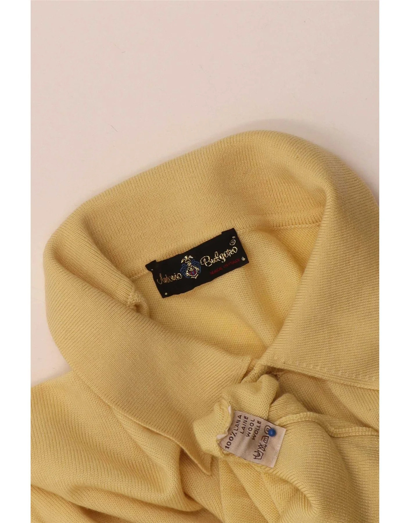 Vintage Mens Polo Neck Jumper Sweater Medium Yellow Wool - Image 3