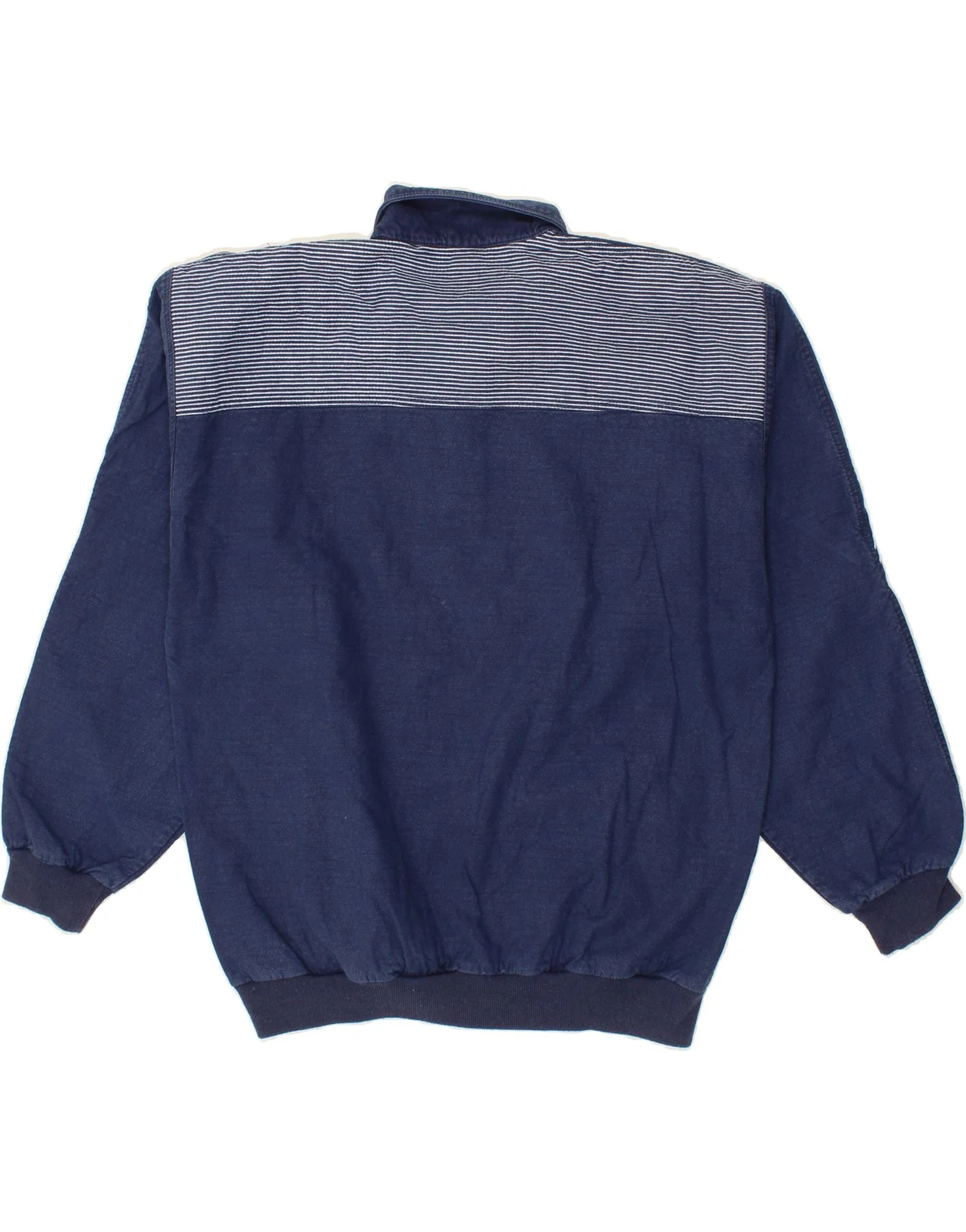 VINTAGE Mens Polo Neck Sweatshirt Jumper IT 50 Medium Navy Blue Striped - Image 2