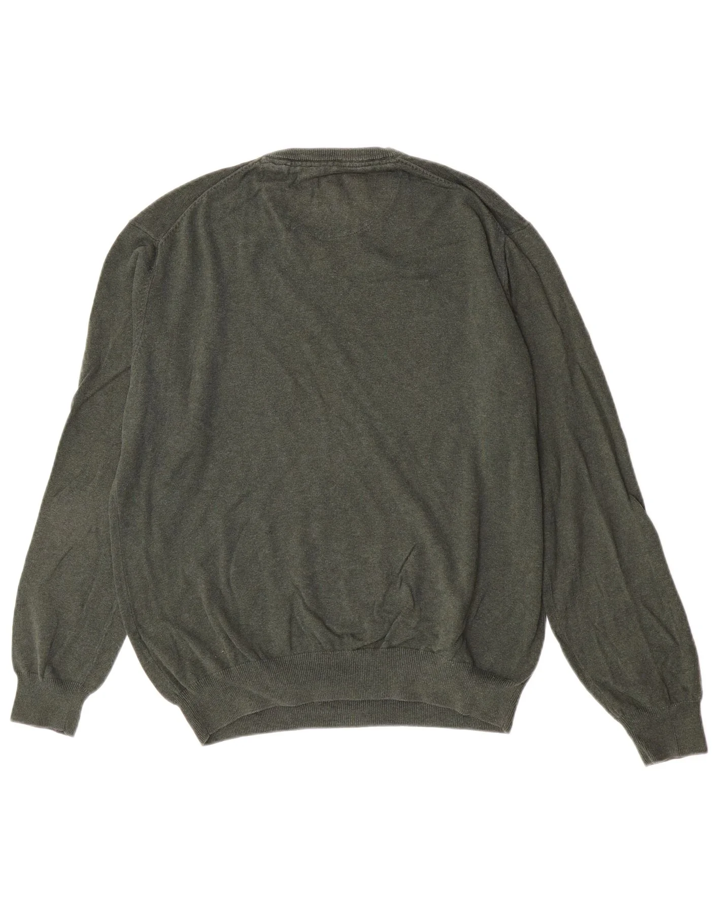 Vintage Mens Regular Fit V-Neck Jumper Sweater XL Green Cotton - Image 2