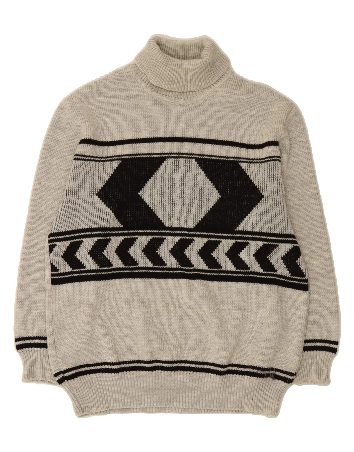 VINTAGE Mens Roll Neck Jumper Sweater IT 54 XL Grey Geometric Acrylic