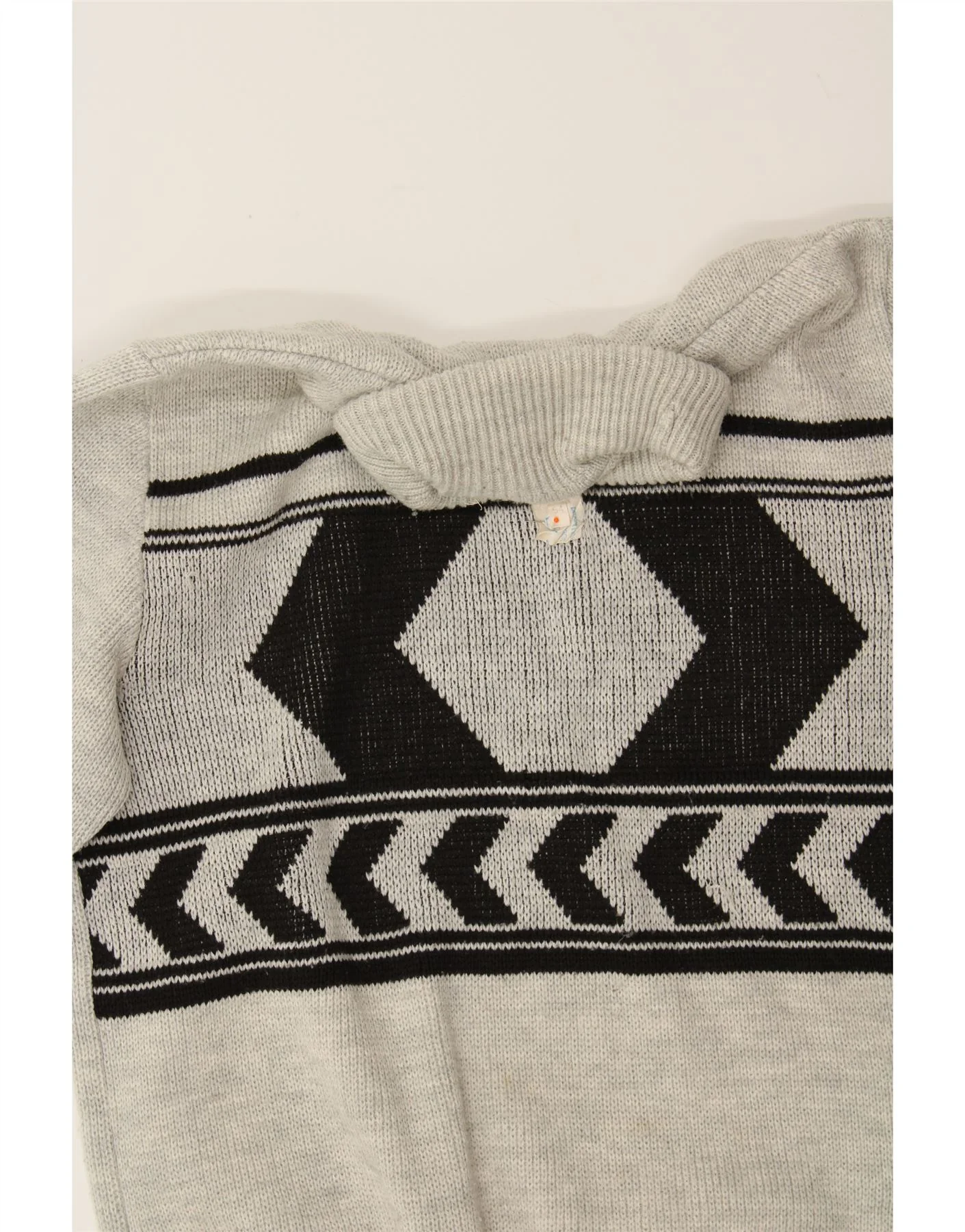 VINTAGE Mens Roll Neck Jumper Sweater IT 54 XL Grey Geometric Acrylic - Image 3