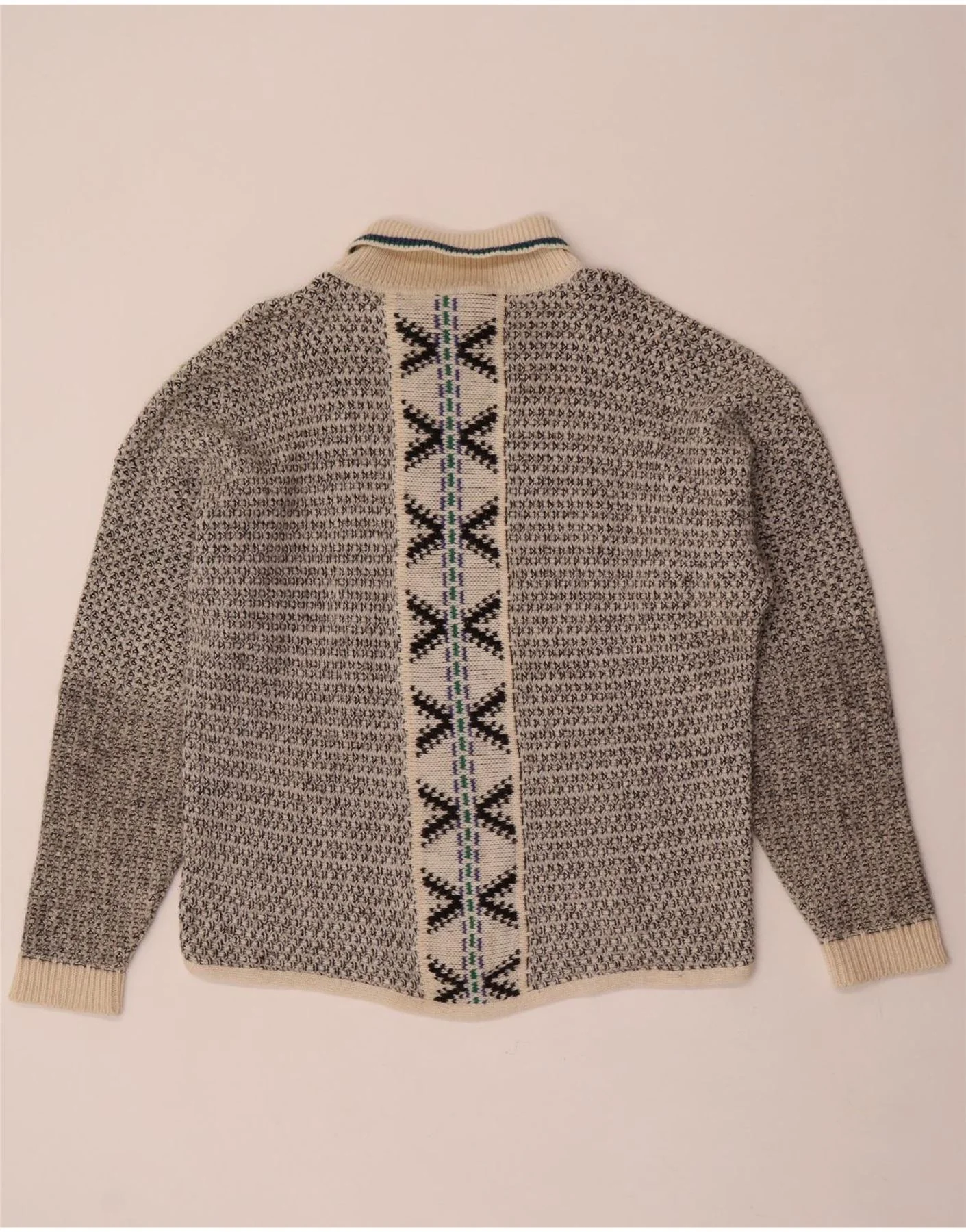Vintage Mens Roll Neck Jumper Sweater Large Grey Geometric Wool - Image 2