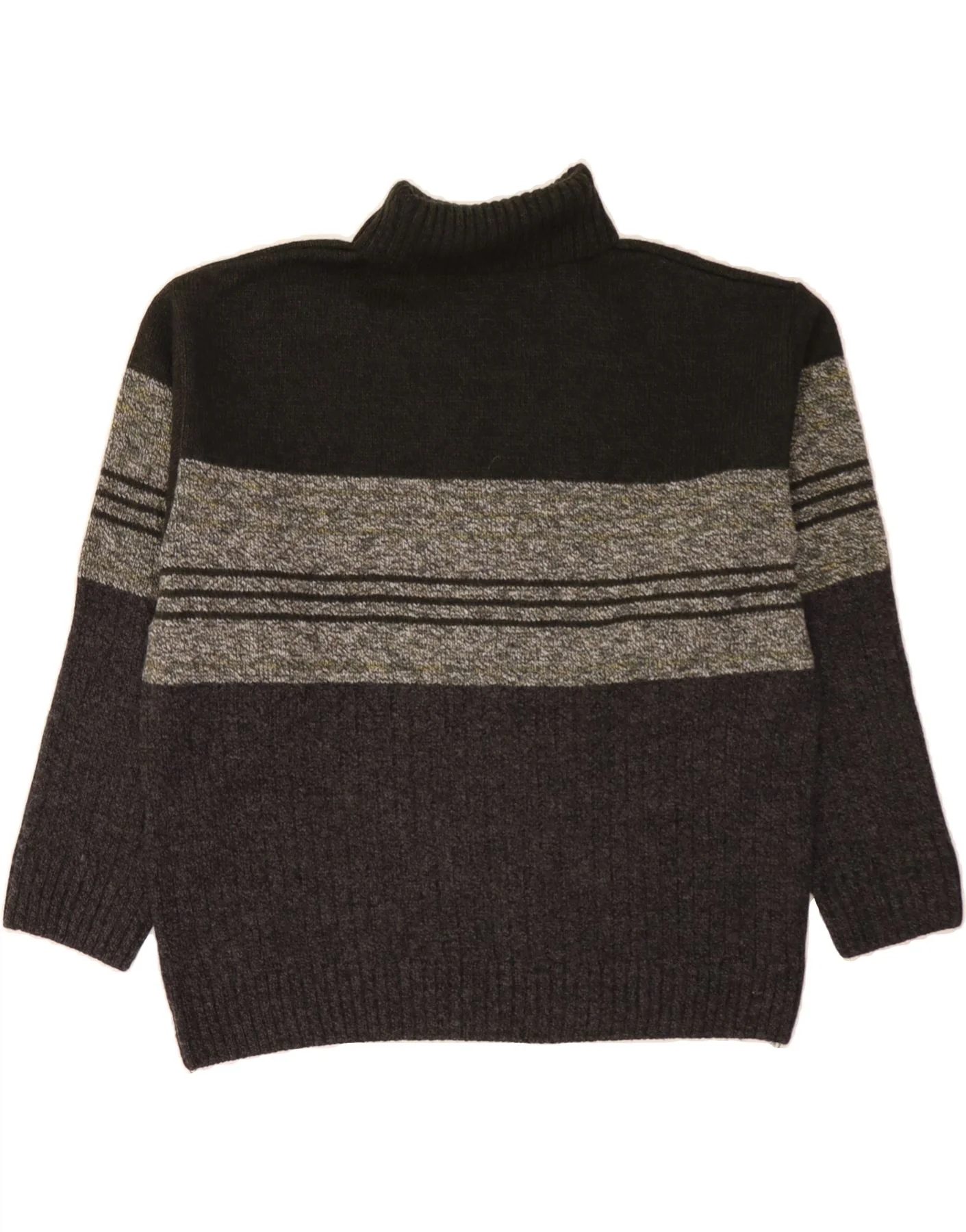 VINTAGE Mens Roll Neck Jumper Sweater Large Khaki Striped Acrylic - Image 2
