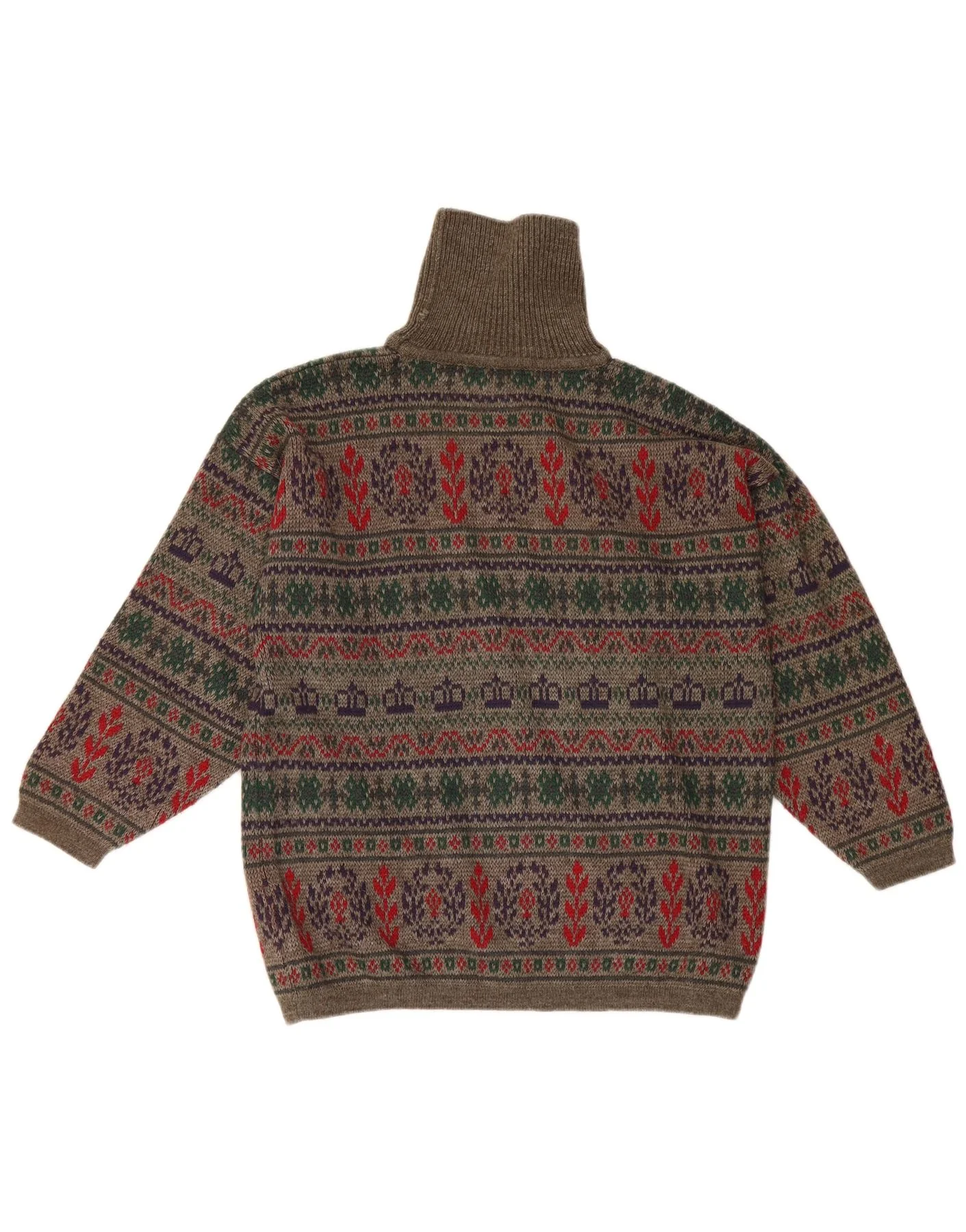 Vintage Mens Roll Neck Jumper Sweater Small Grey Fair Isle Wool - Image 2