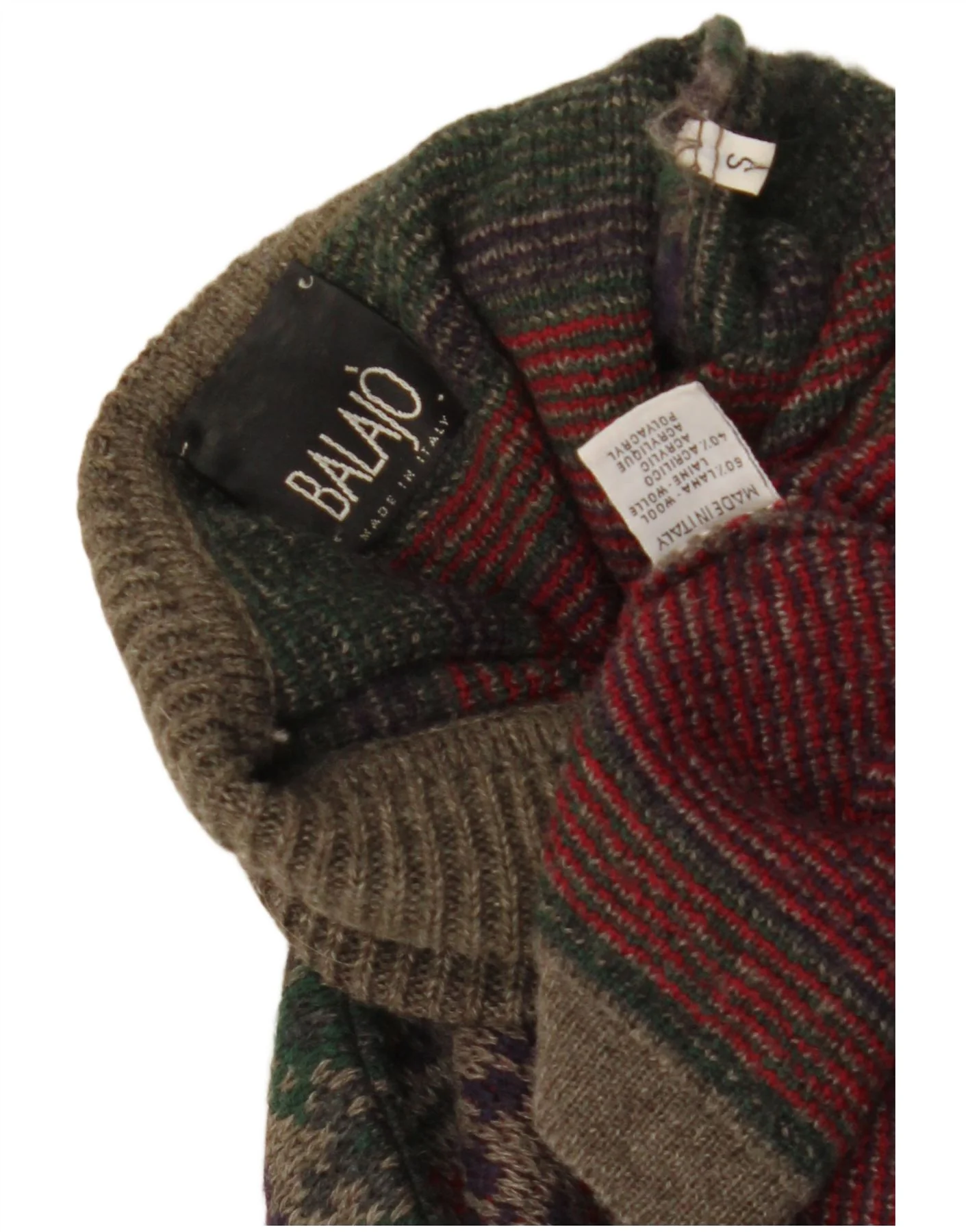 Vintage Mens Roll Neck Jumper Sweater Small Grey Fair Isle Wool - Image 3