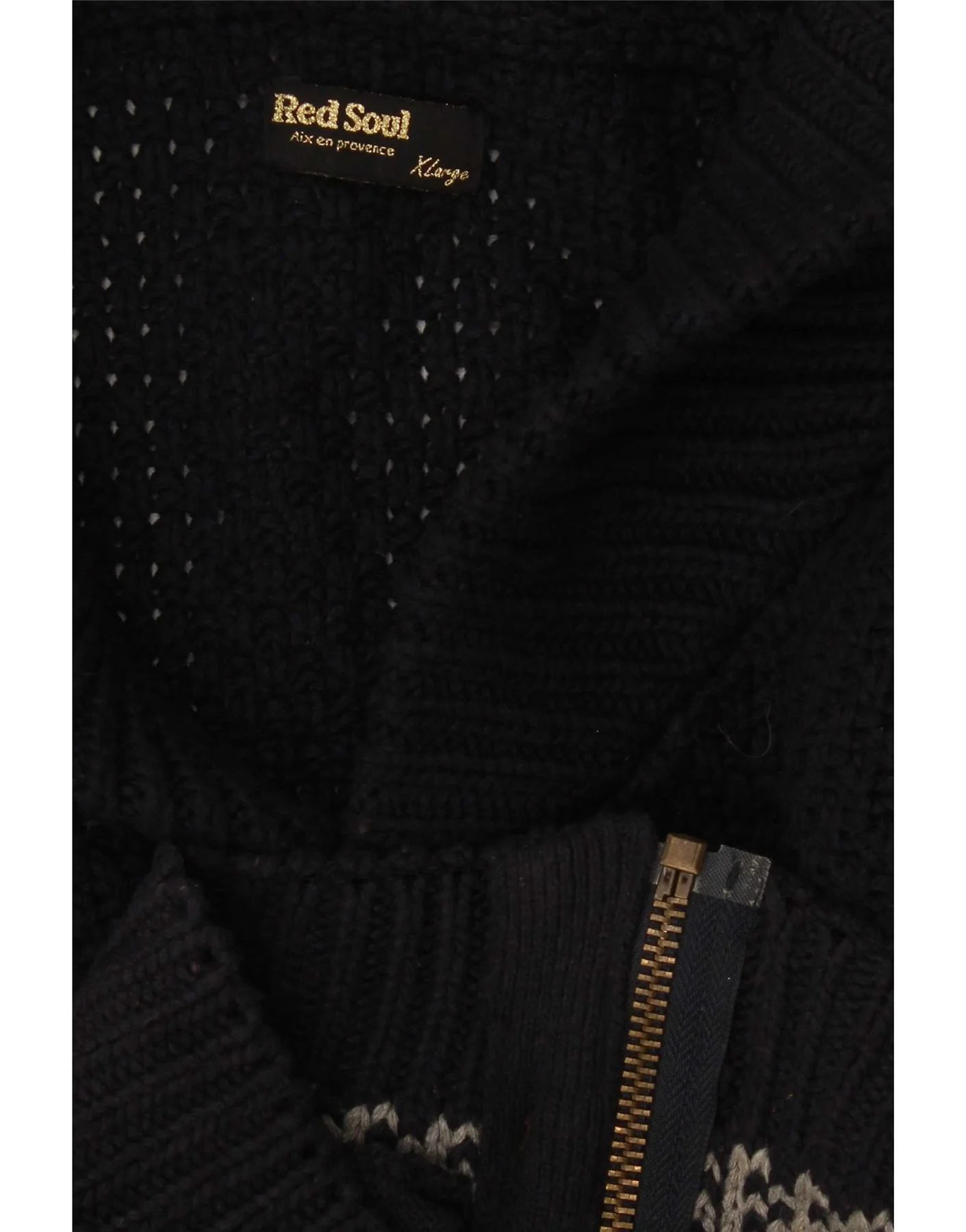 Vintage Mens Shawl Neck Cardigan Sweater XL Navy Blue Geometric - Image 3