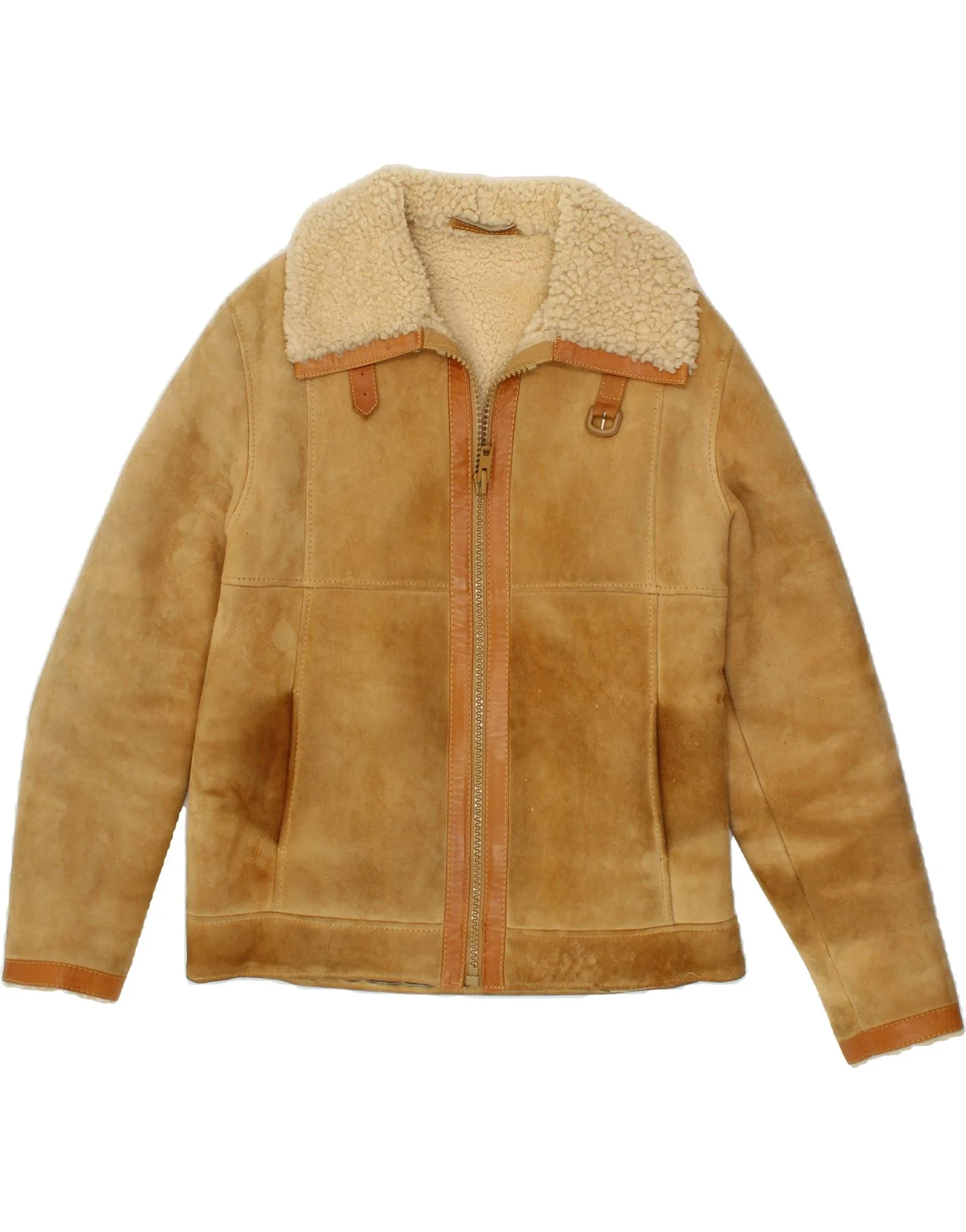 VINTAGE Mens Shearling Jacket UK 36 Small Beige Shearling