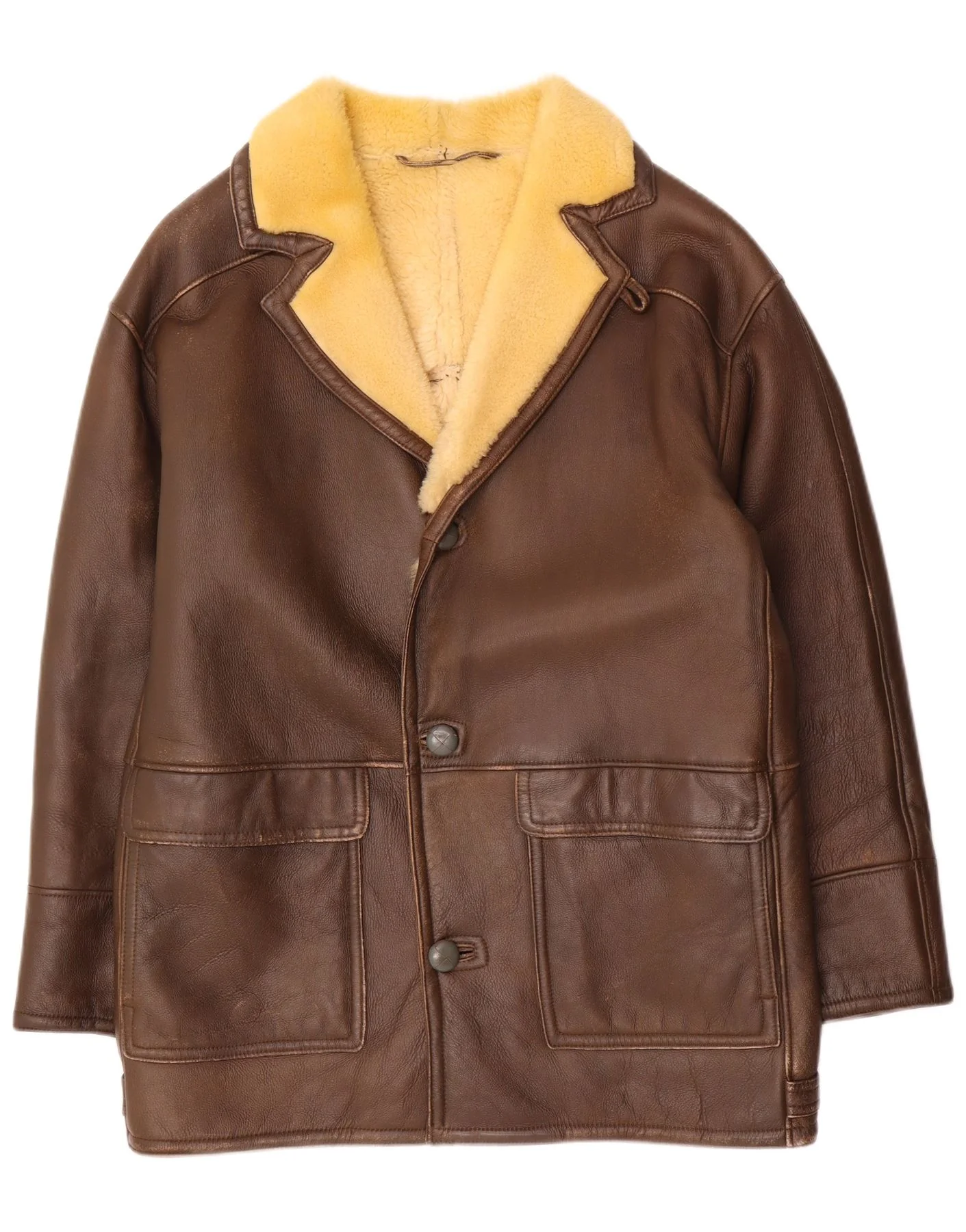 Vintage Mens Shearling Overcoat UK 40 Large Brown