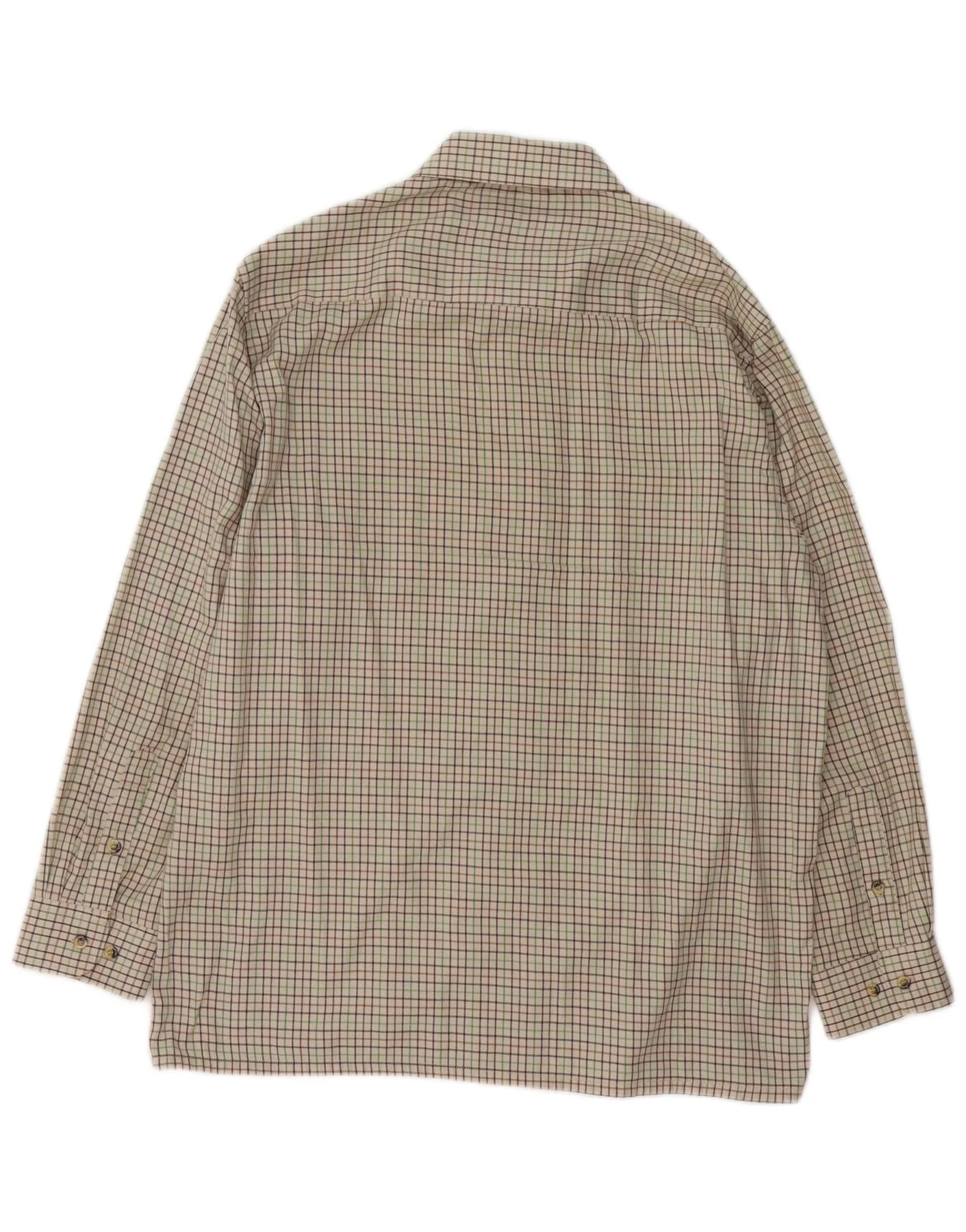 Vintage Mens Shirt Size 16 1/2 Large Beige Check Polyester - Image 2