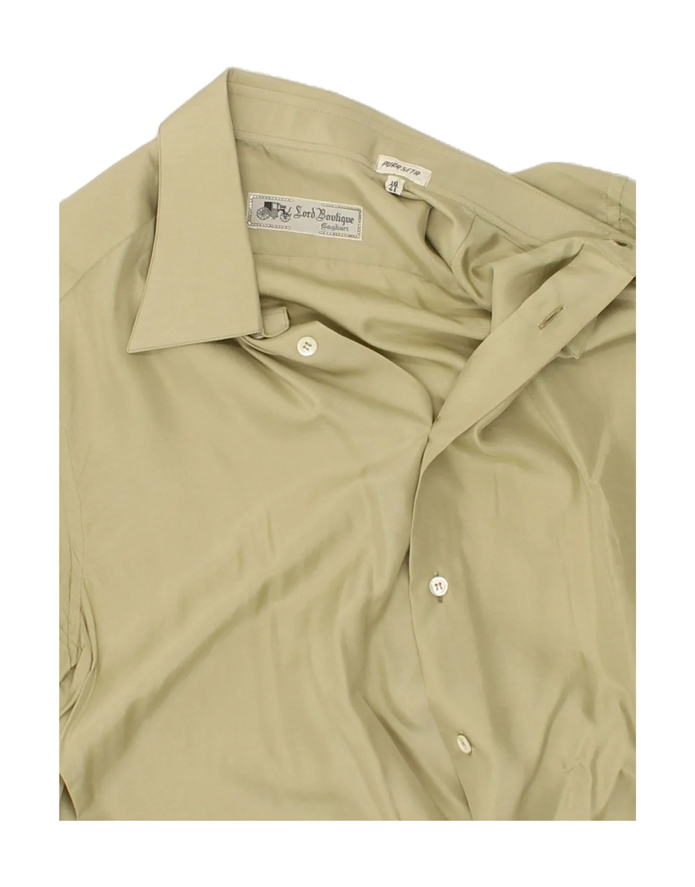 VINTAGE Mens Shirt Size 16 41 Large Khaki Silk - Image 3
