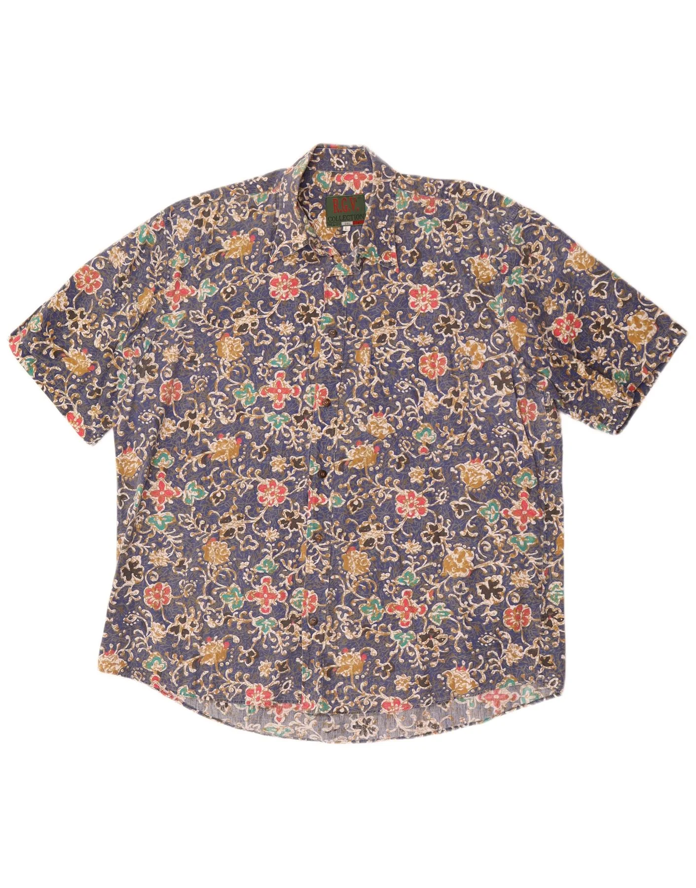 Vintage Mens Short Sleeve Shirt Large Blue Floral