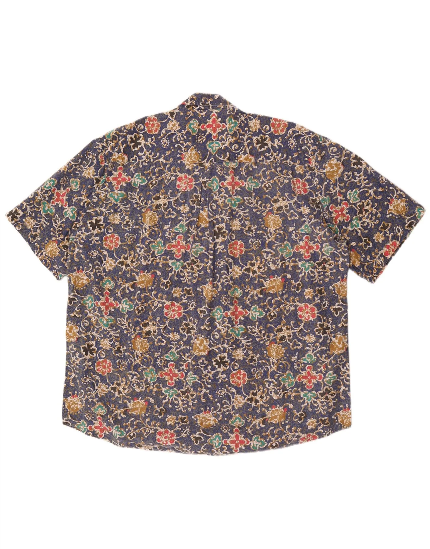 Vintage Mens Short Sleeve Shirt Large Blue Floral - Image 2