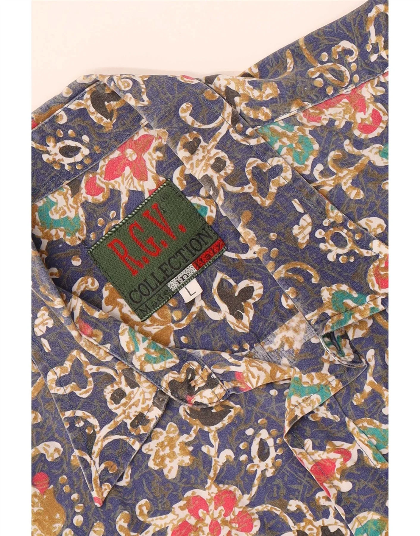 Vintage Mens Short Sleeve Shirt Large Blue Floral - Image 3