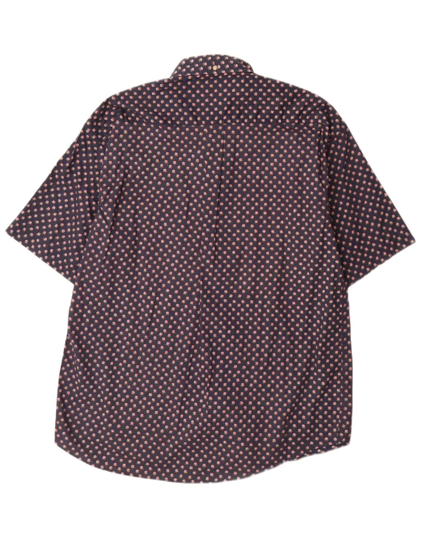 Vintage Mens Short Sleeve Shirt Large Navy Blue Floral Cotton - Image 2