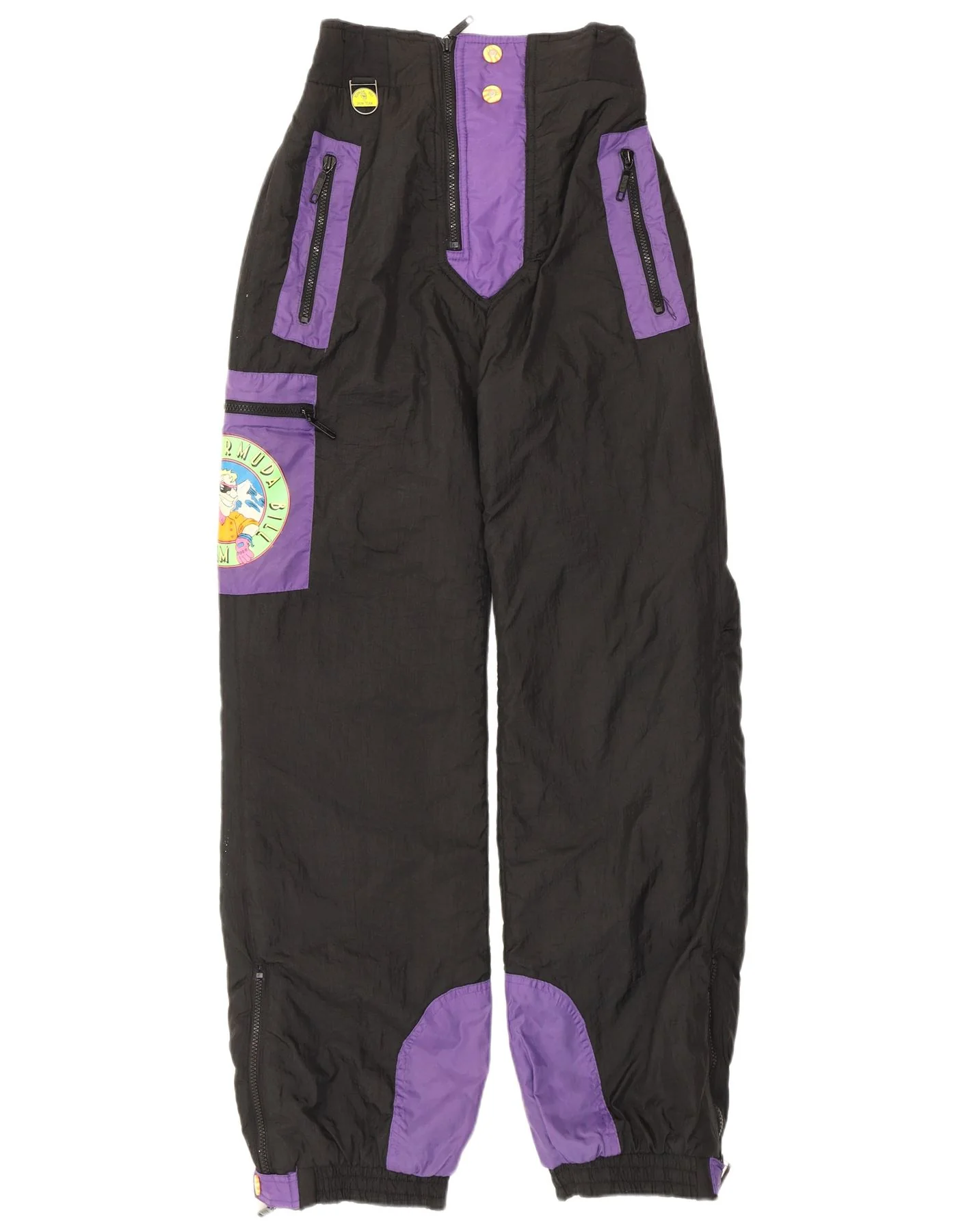 Vintage Mens Ski Trousers Small Black Colourblock Polyester