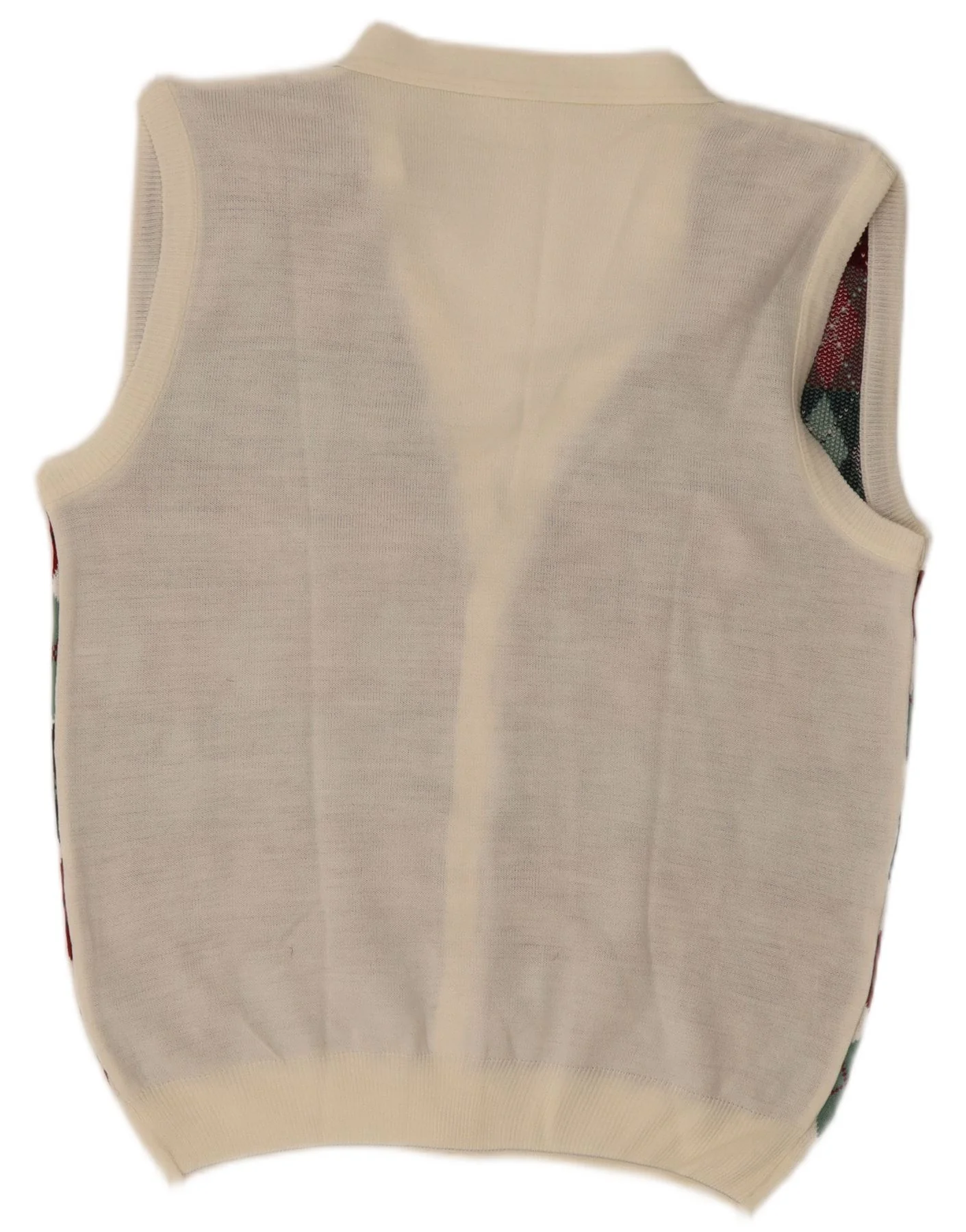 Vintage Mens Sleeveless Cardigan Sweater Large White Argyle/Diamond - Image 2