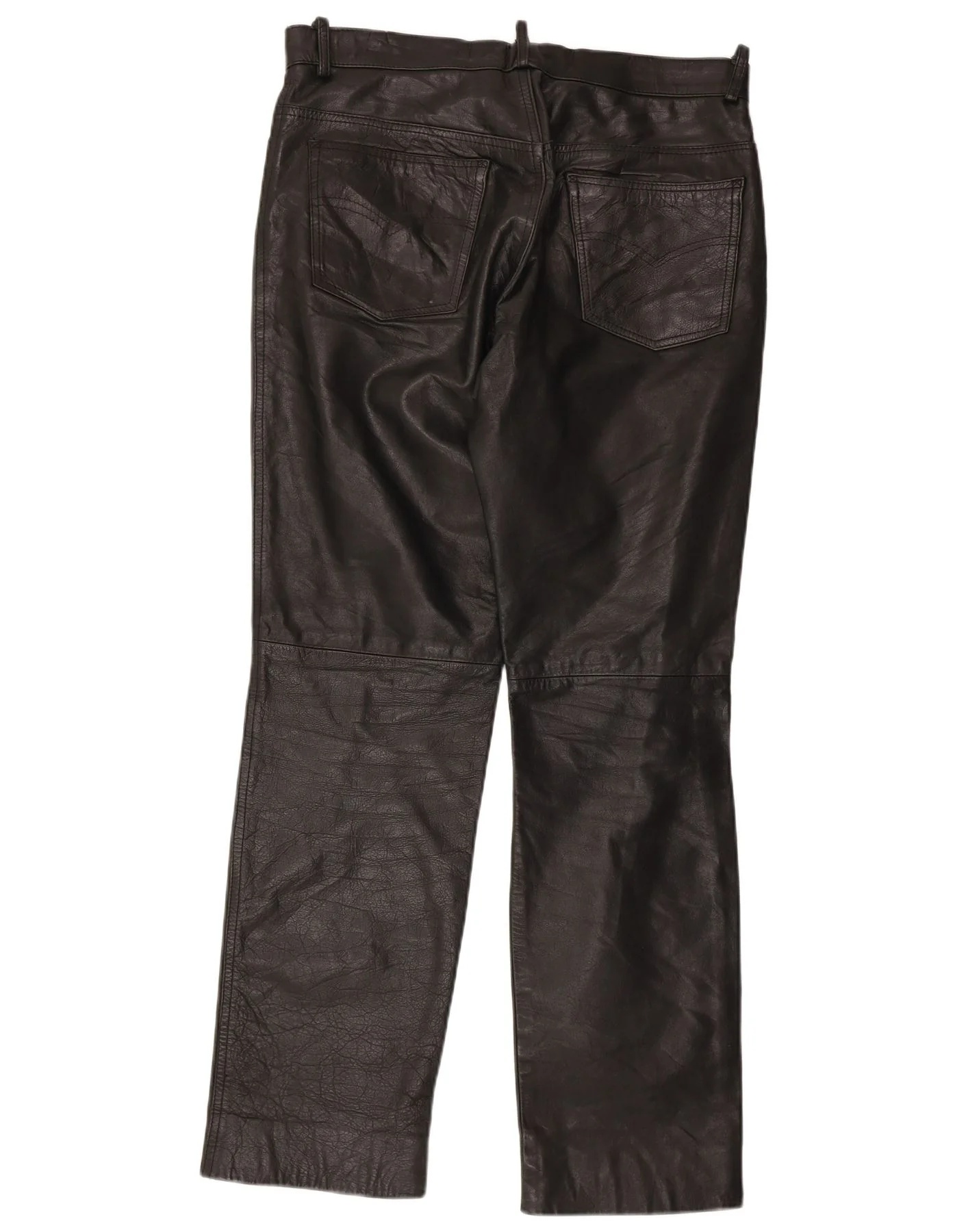 Vintage Mens Straight Leather Trousers IT 50 Large W34 L30 Black - Image 2