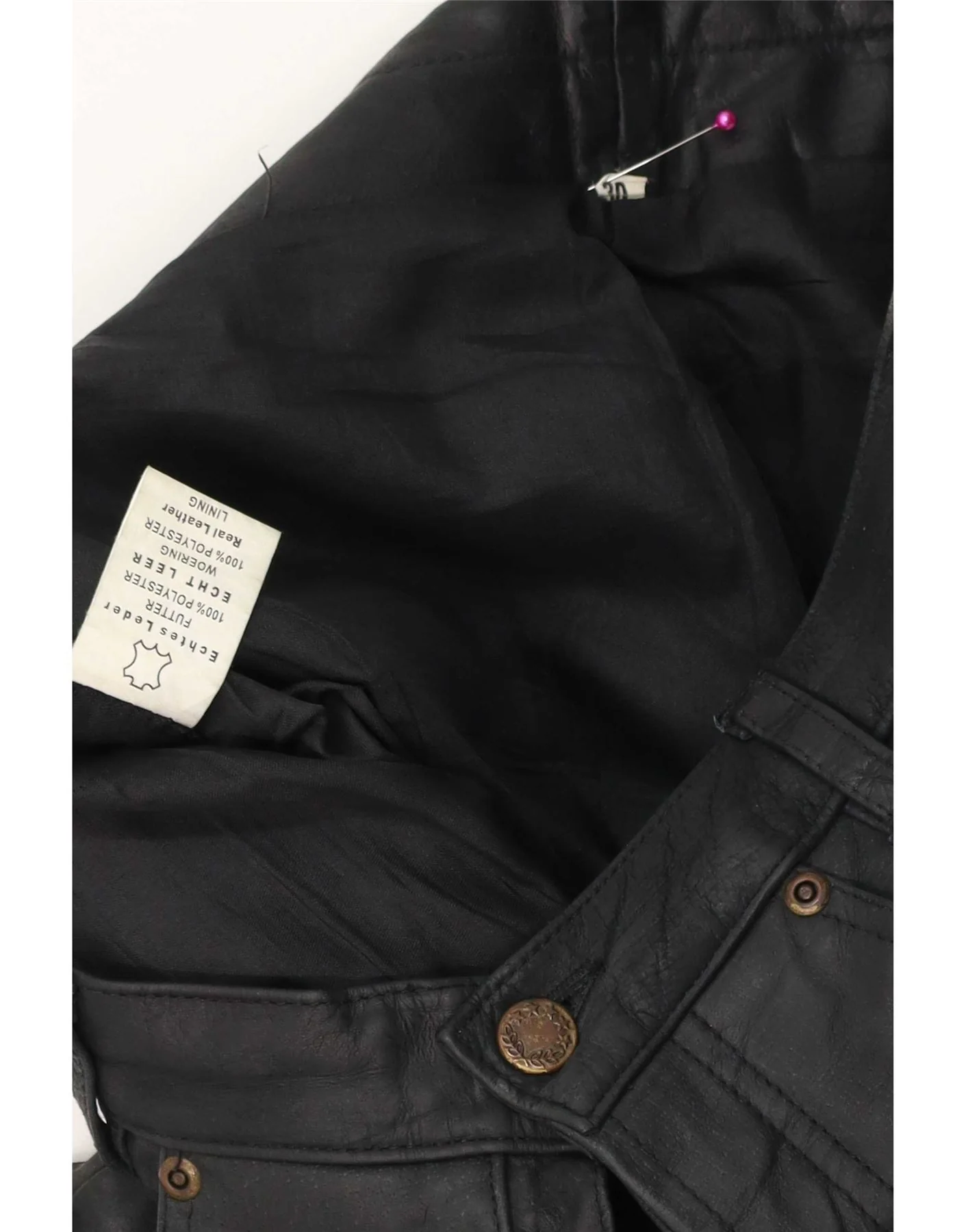 Vintage Mens Straight Leather Trousers W30 L30 Black - Image 3