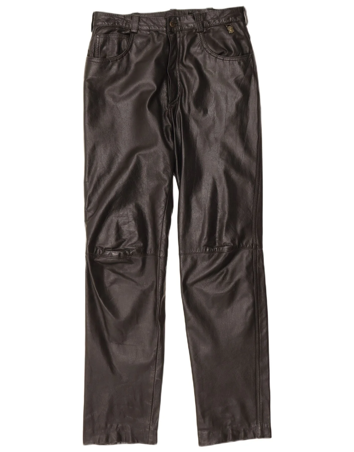 Vintage Mens Straight Leather Trousers W31 L30 Black