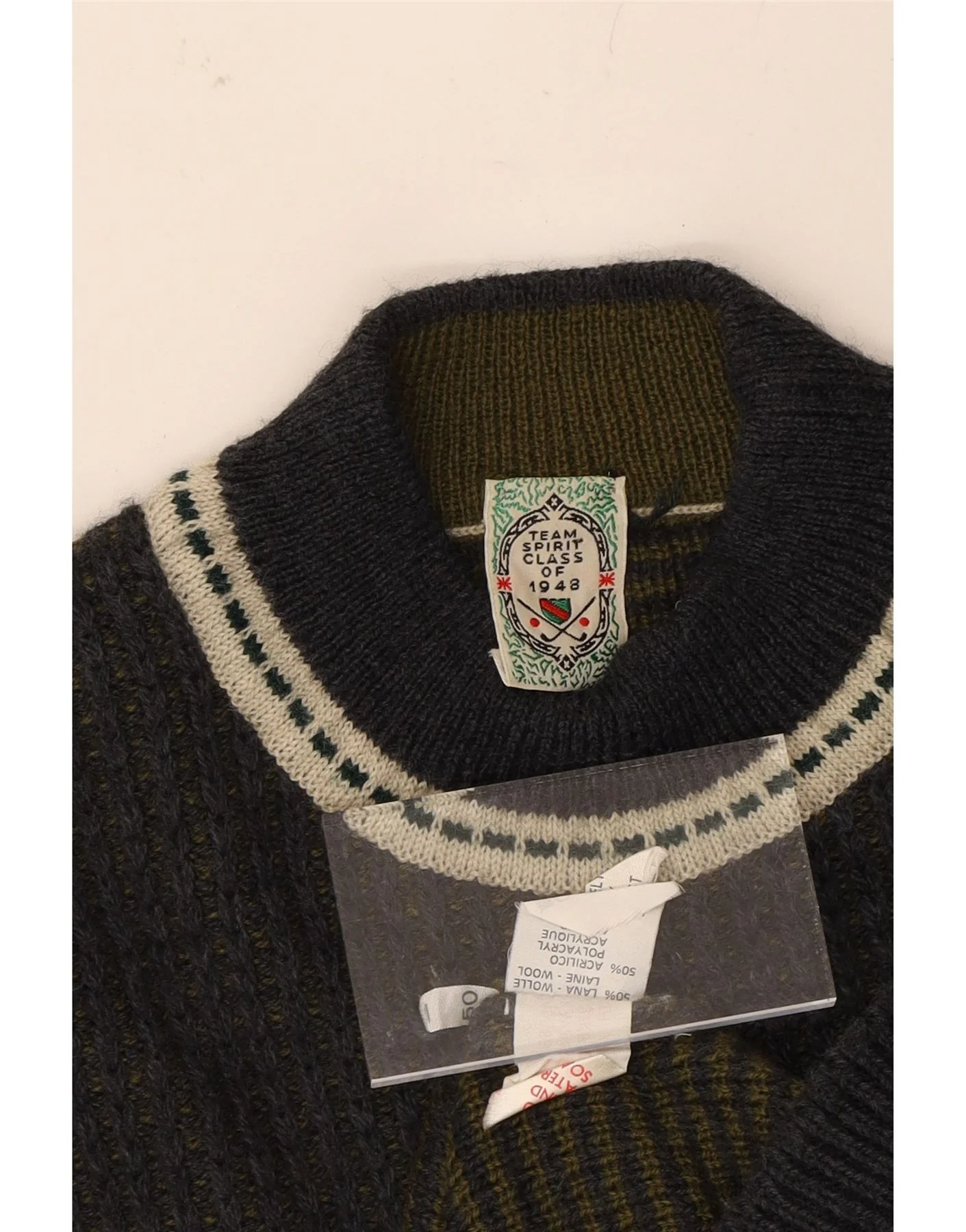 VINTAGE Mens Turtle Neck Jumper Sweater IT 50 Medium Navy Blue Colourblock - Image 3