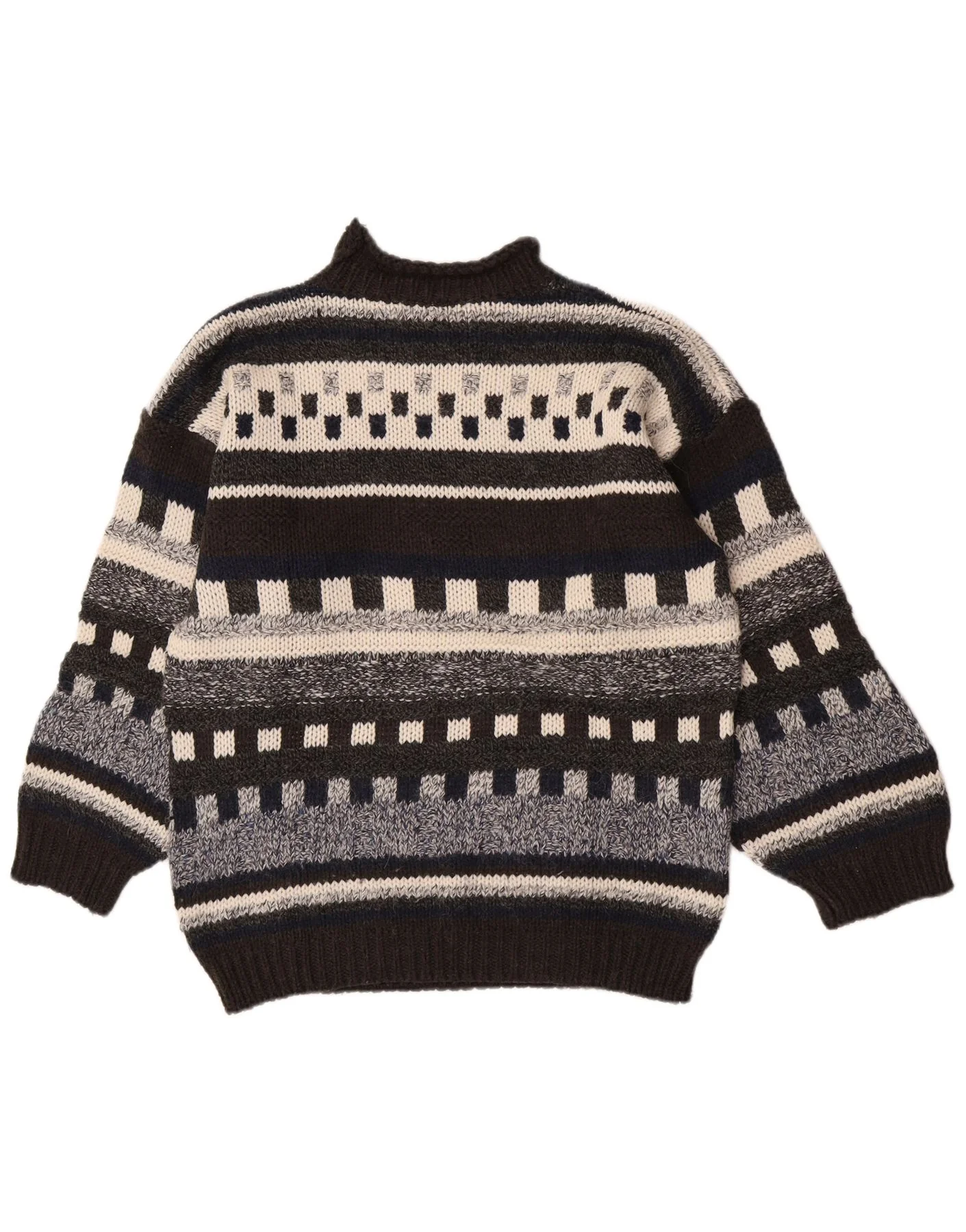 Vintage Mens Turtle Neck Jumper Sweater Medium Multicoloured Geometric Wool - Image 2