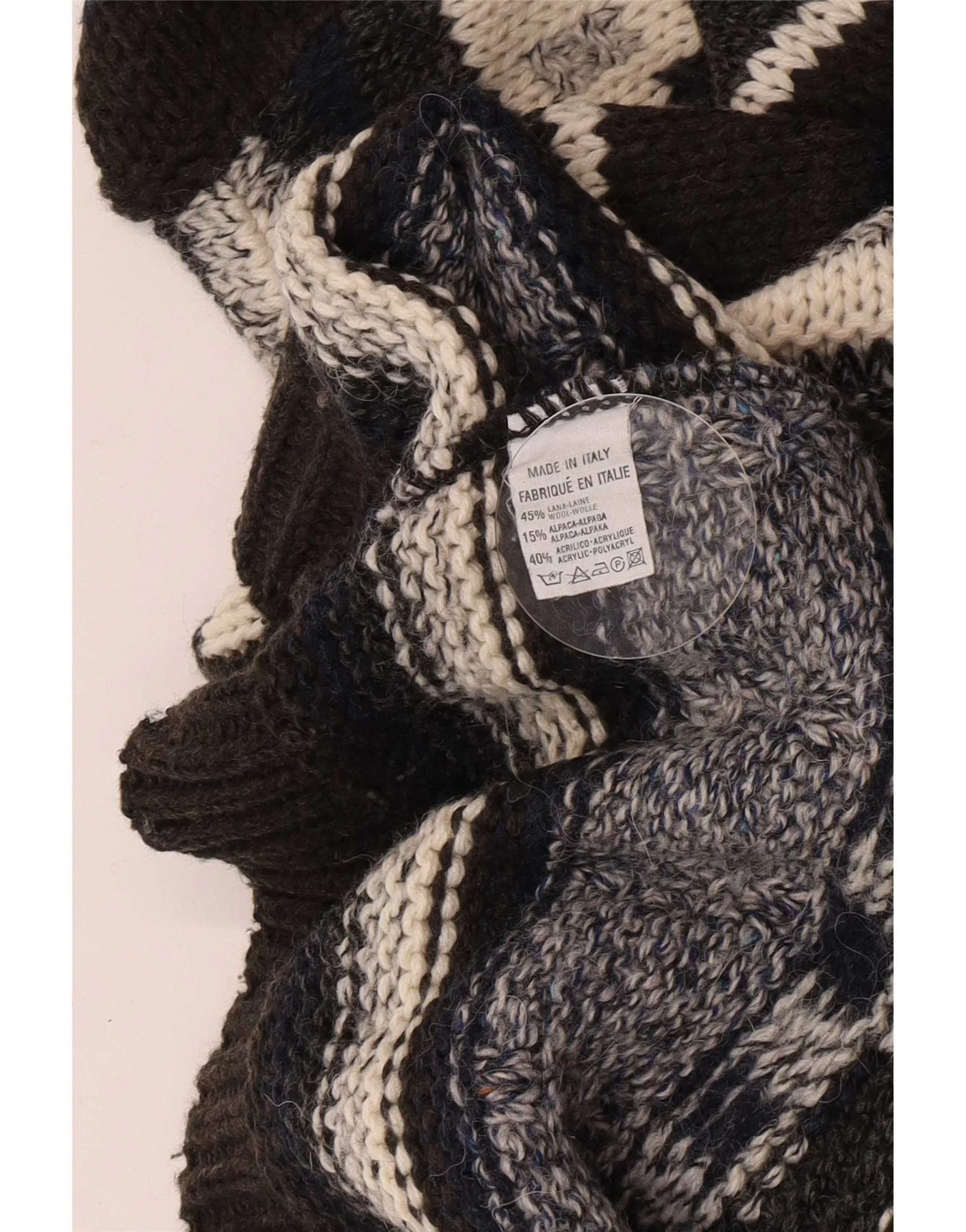 Vintage Mens Turtle Neck Jumper Sweater Medium Multicoloured Geometric Wool - Image 3