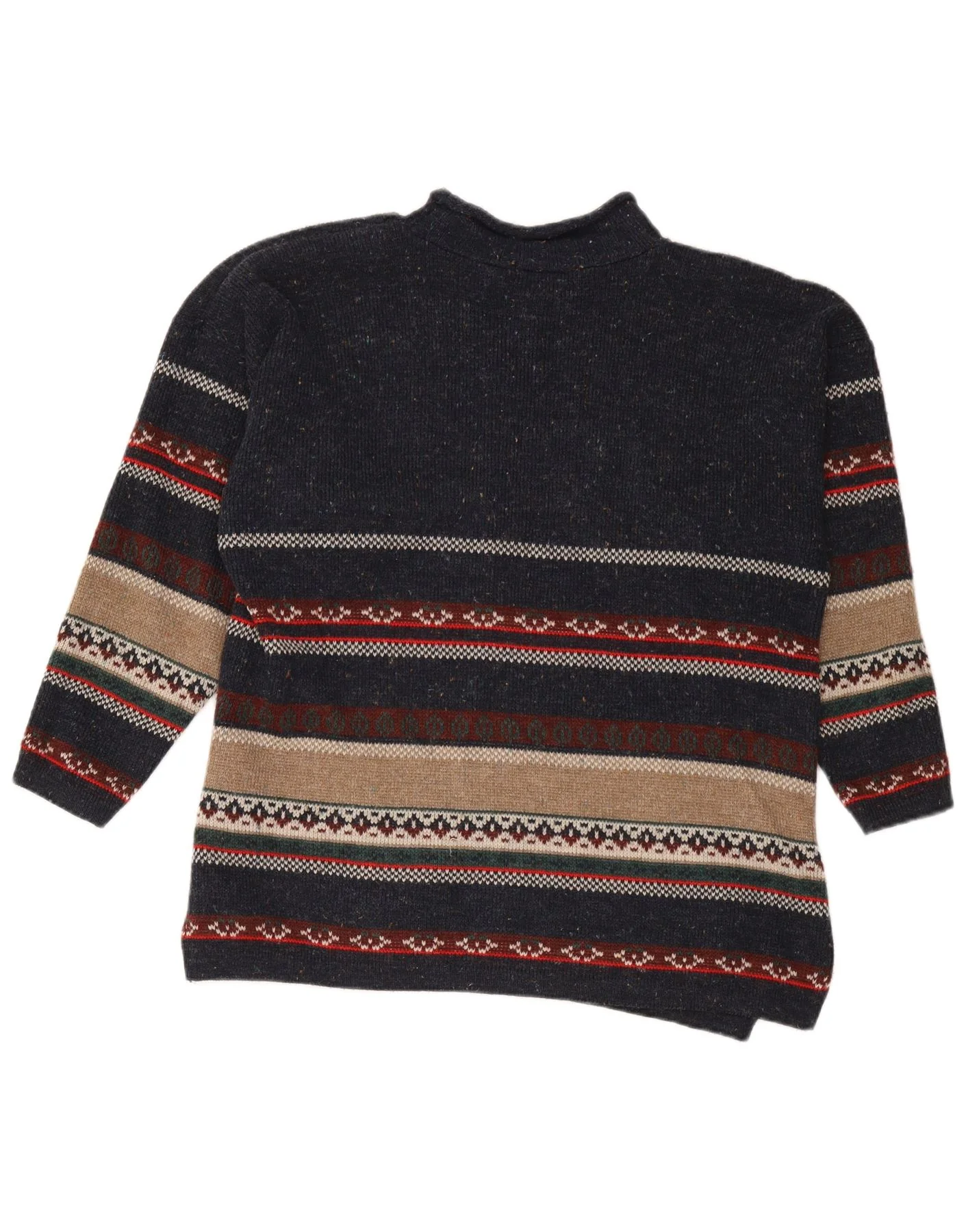 Vintage Mens Turtle Neck Jumper Sweater Medium Navy Blue Striped Acrylic - Image 2