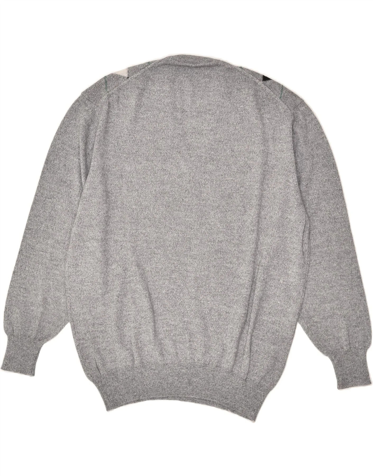 VINTAGE Mens V-Neck Jumper Sweater IT 52 Large Grey Argyle/Diamond Acrylic - Image 2