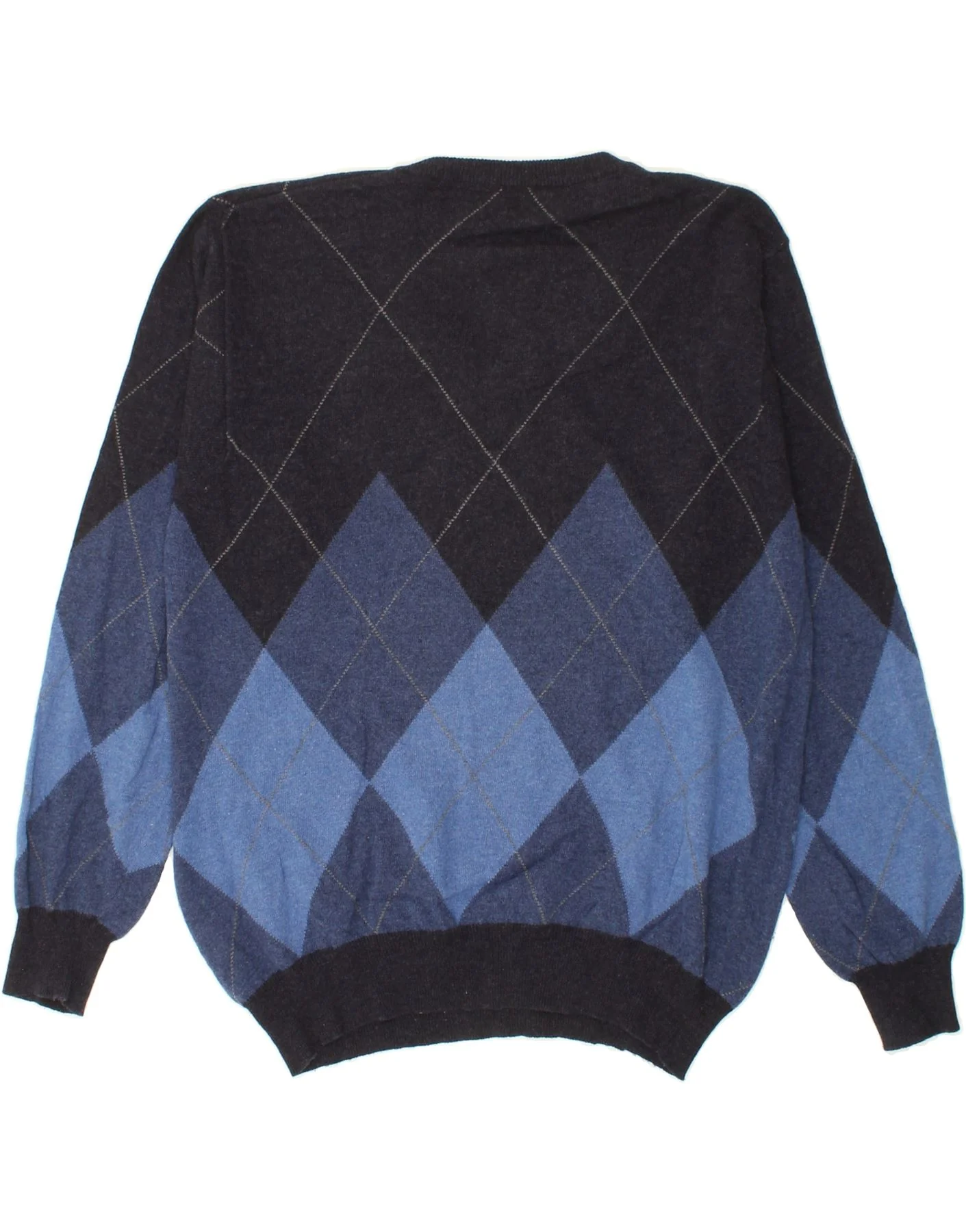 VINTAGE Mens V-Neck Jumper Sweater IT 52 Large Navy Blue Argyle/Diamond - Image 2