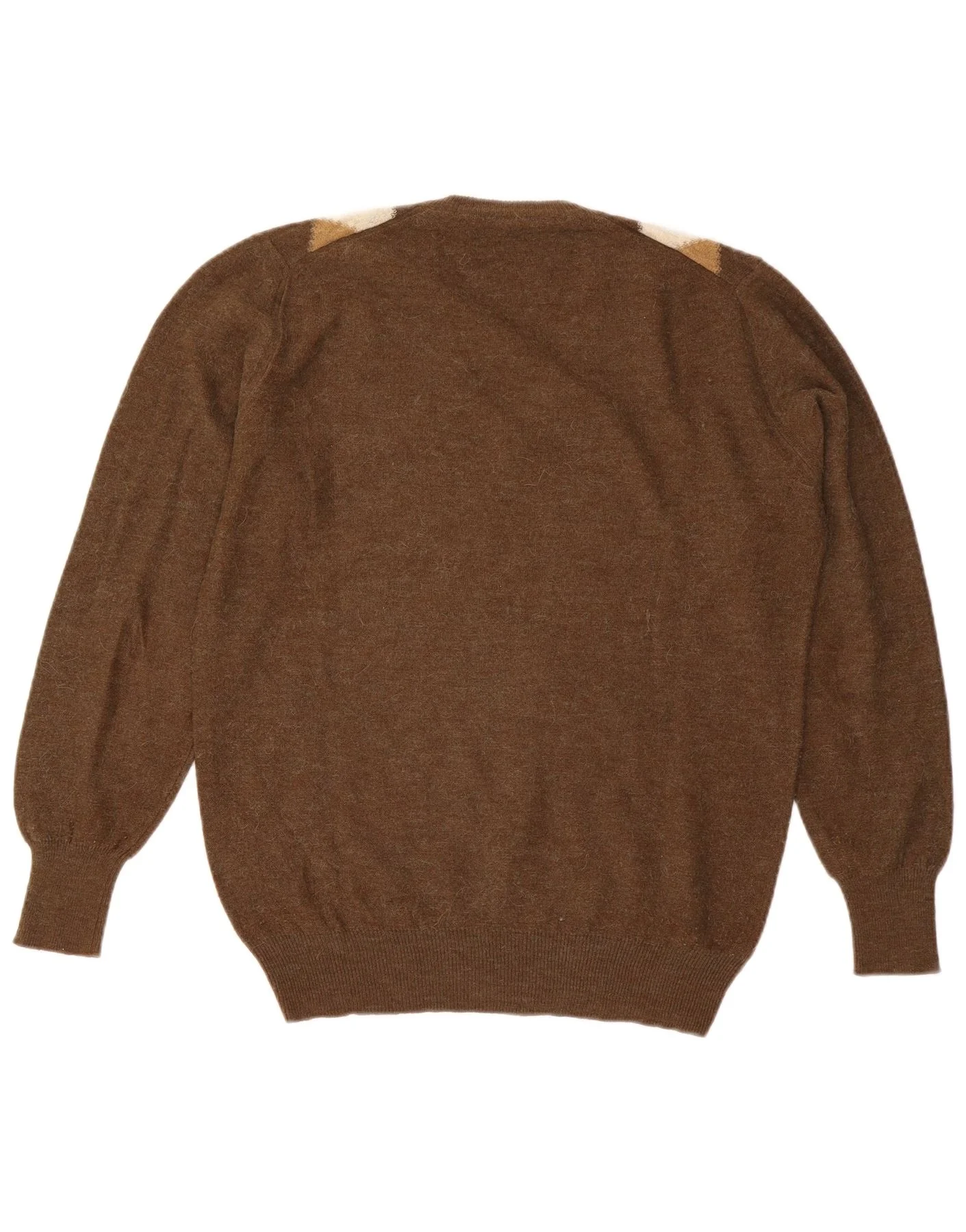 Vintage Mens V-Neck Jumper Sweater Large Brown Argyle/Diamond - Image 2