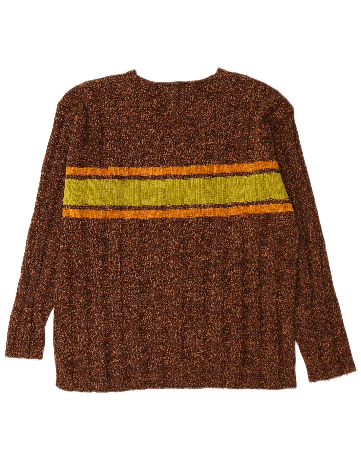 Vintage Mens V-Neck Jumper Sweater Large Brown Colourblock Wool - Image 2