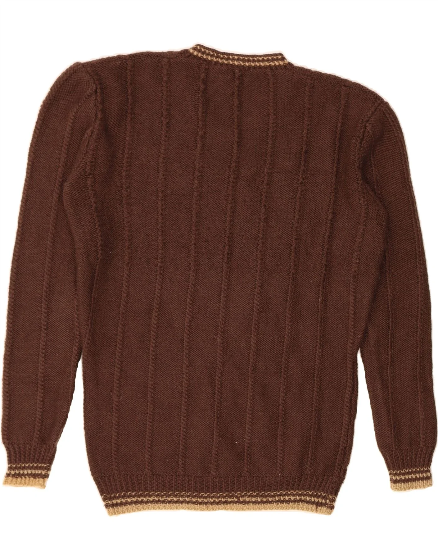 VINTAGE Mens V-Neck Jumper Sweater Medium Brown - Image 2