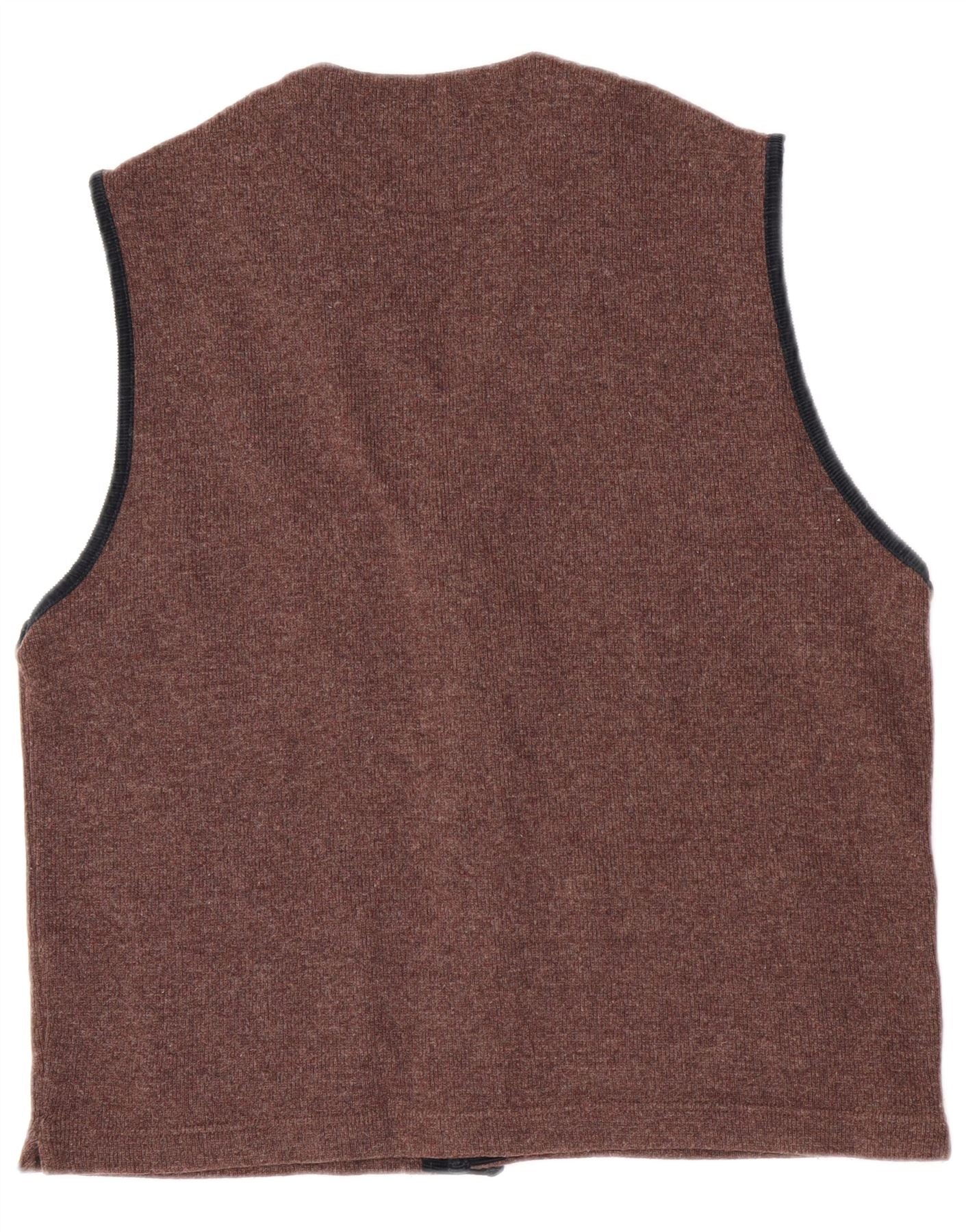 Vintage Mens Weekend Sleeveless Cardigan Sweater Large Brown Wool - Image 2
