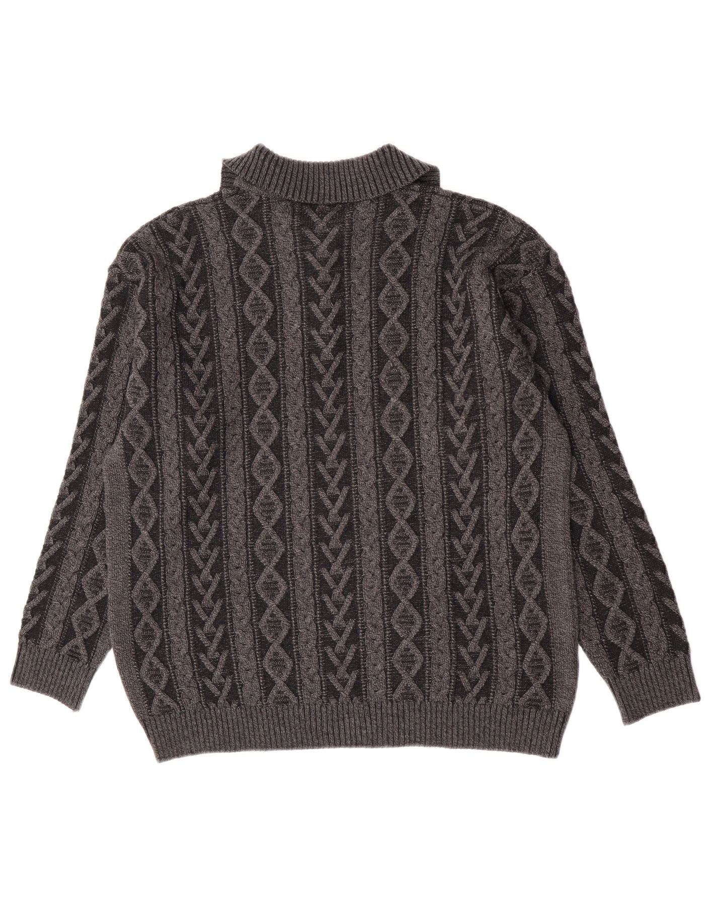 Vintage Mens Zip Neck Jumper Sweater IT 52 Large Grey Geometric Wool - Image 2