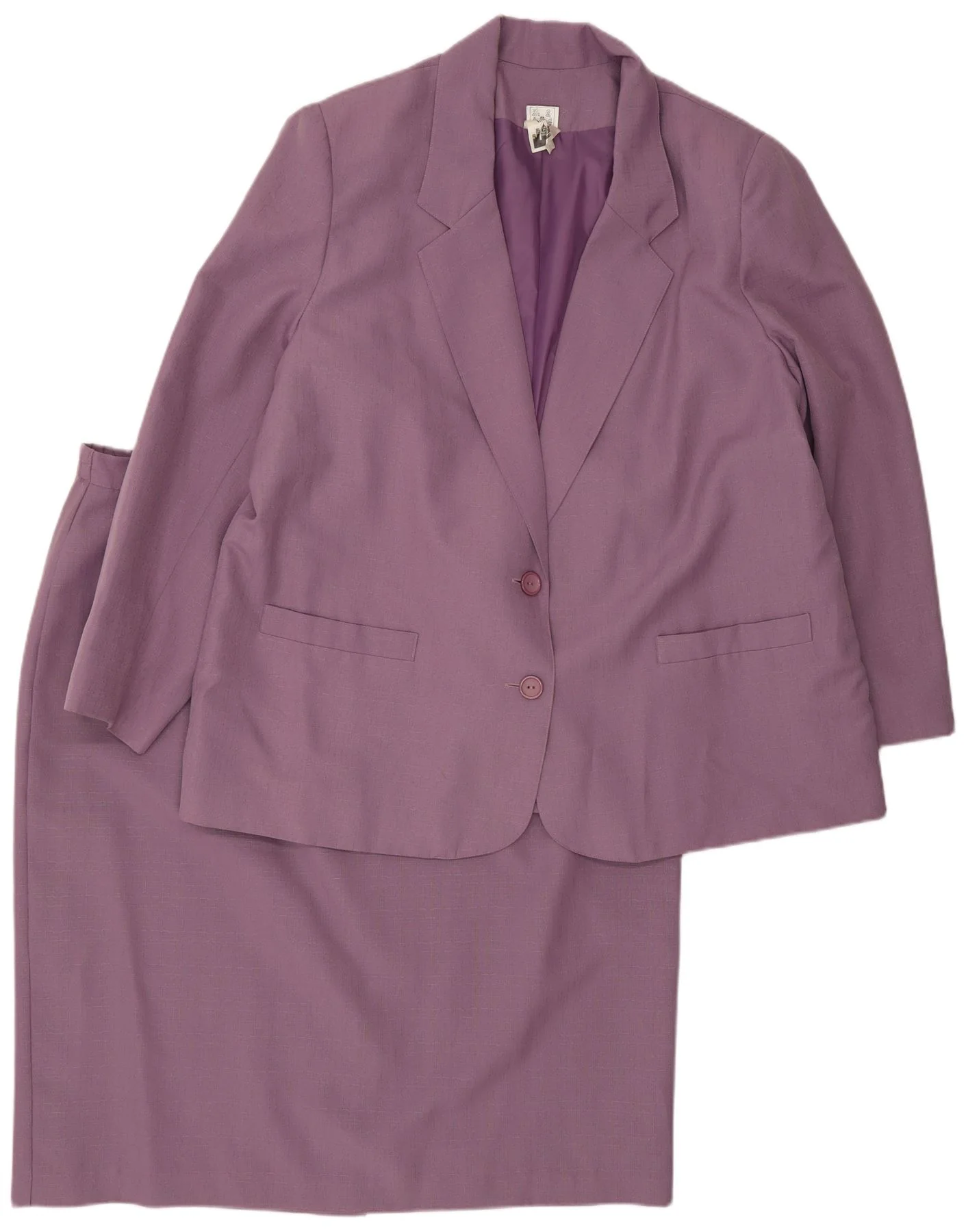 Vintage Womens 2 Button Piece Skirt Set UK 22 3XL W42 Purple Polyester