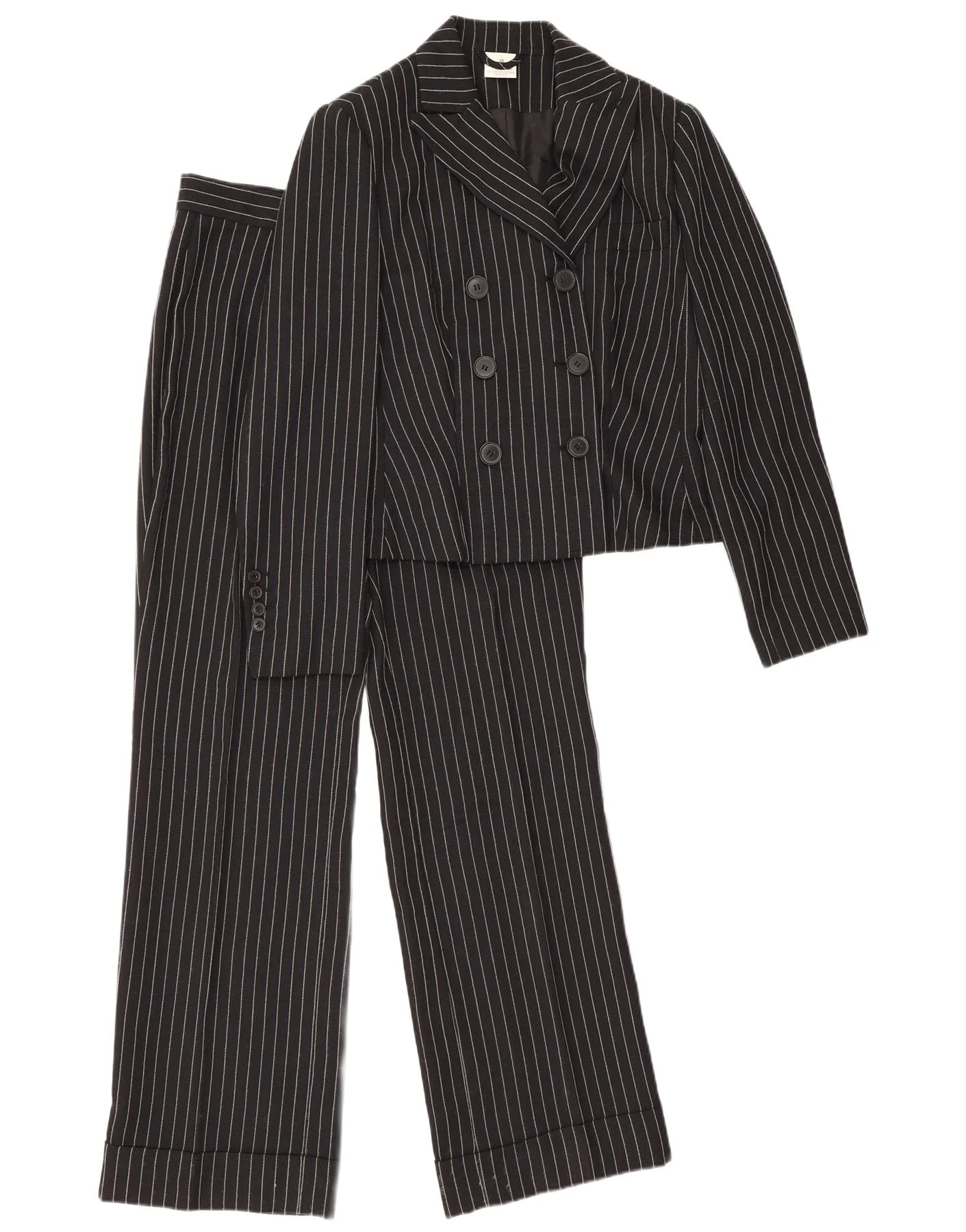 Vintage Womens 2 Piece Suit UK 12 Medium W28 L30 Black Striped