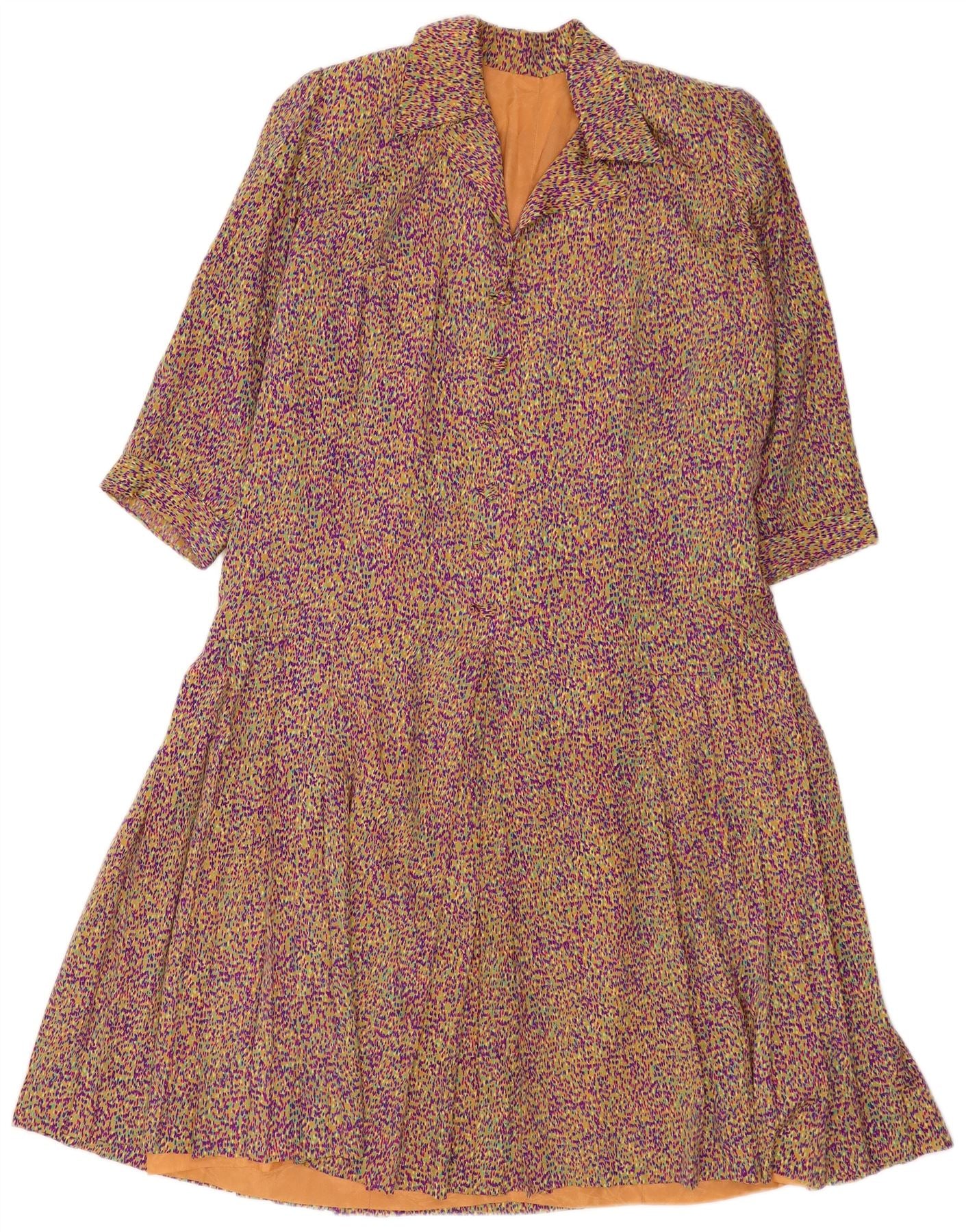 Vintage Womens 3/4 Sleeve A-Line Dress UK 14 Medium Multicoloured Retro