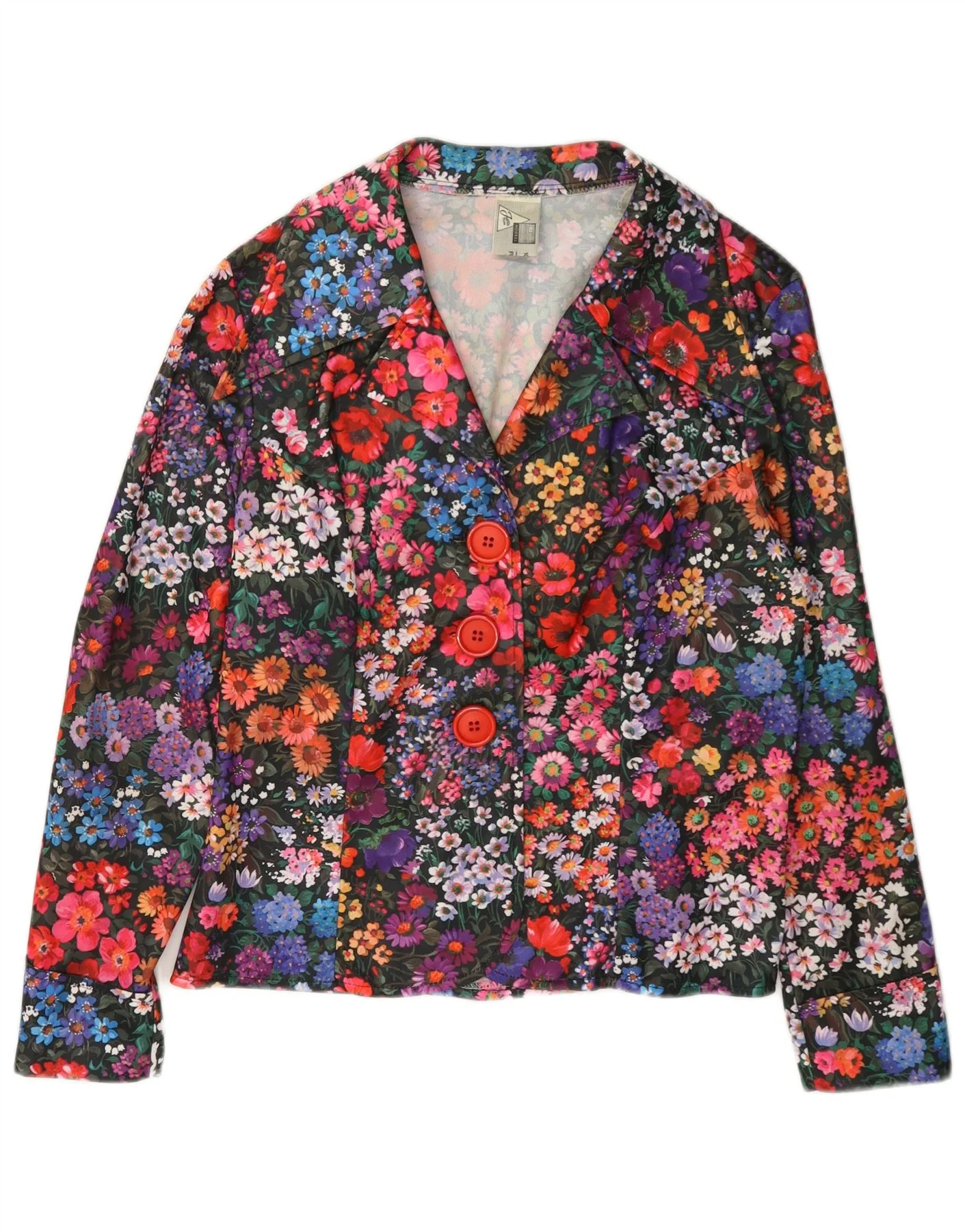 Vintage Womens 3 Button Blazer Jacket UK 14 Medium Multicoloured Floral