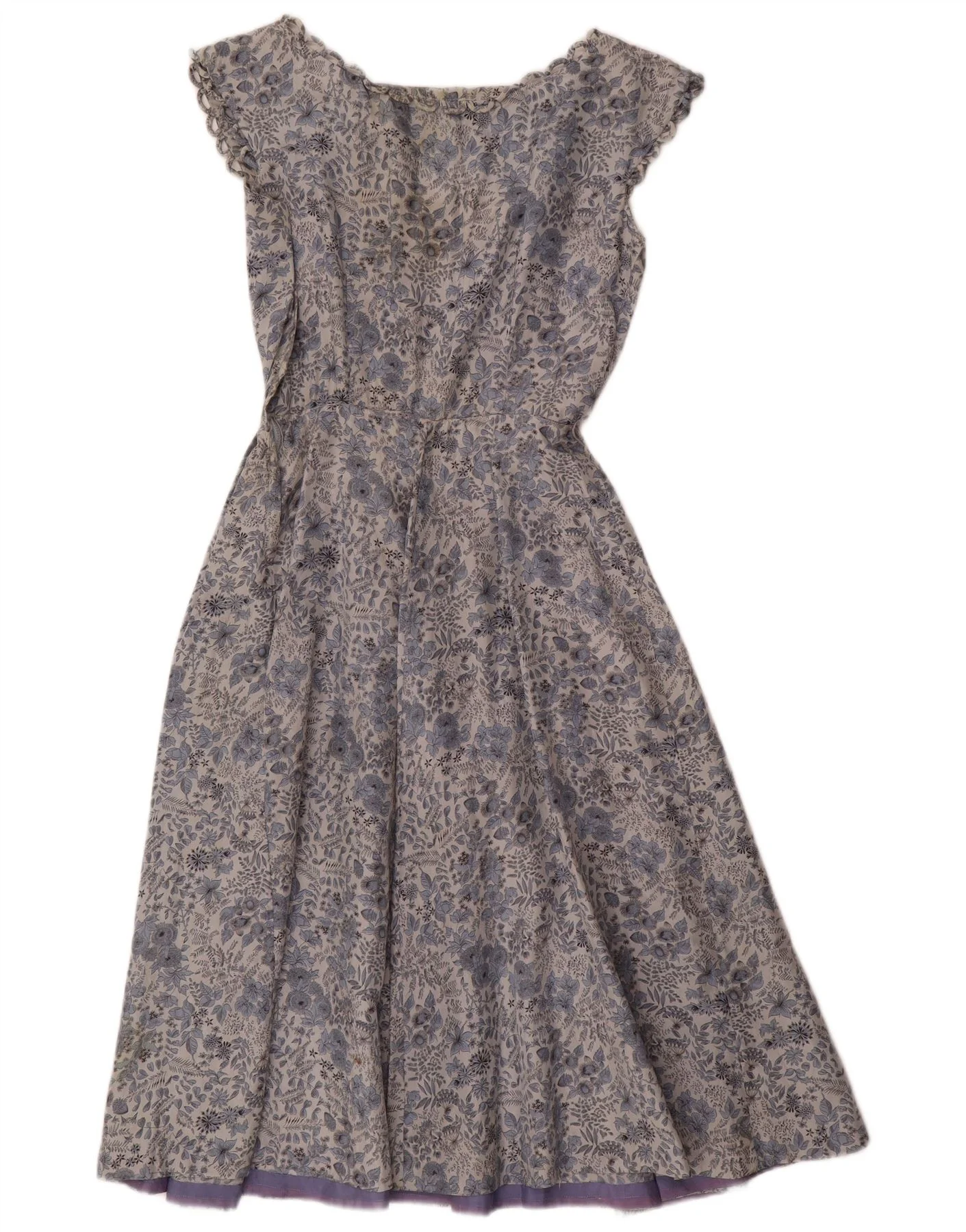 Vintage Womens A-Line Dress UK 12 Medium Blue Floral - Image 2