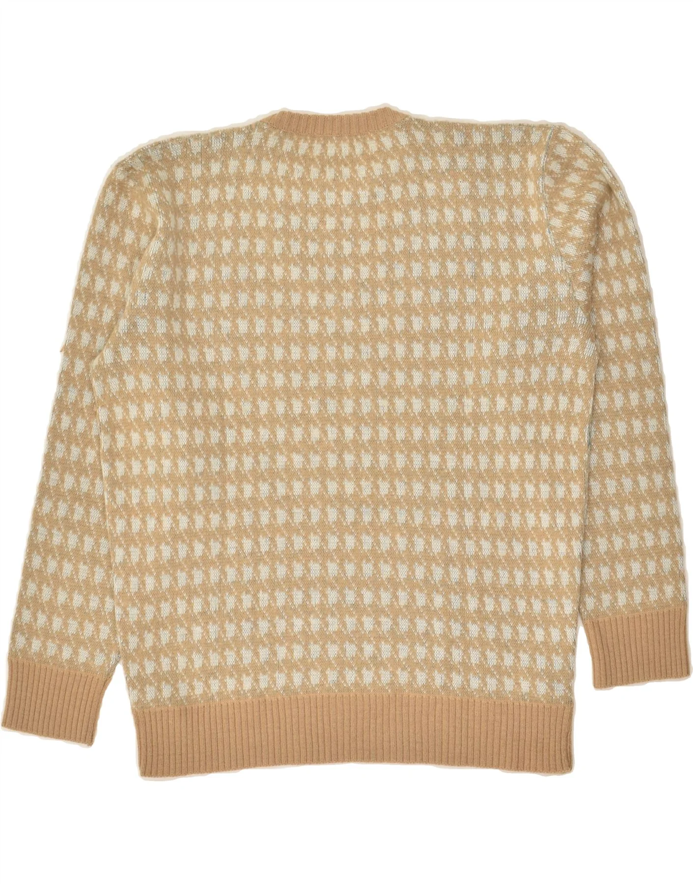 VINTAGE Womens Abstract Pattern Crew Neck Jumper Sweater UK 16 Large Beige - Image 2