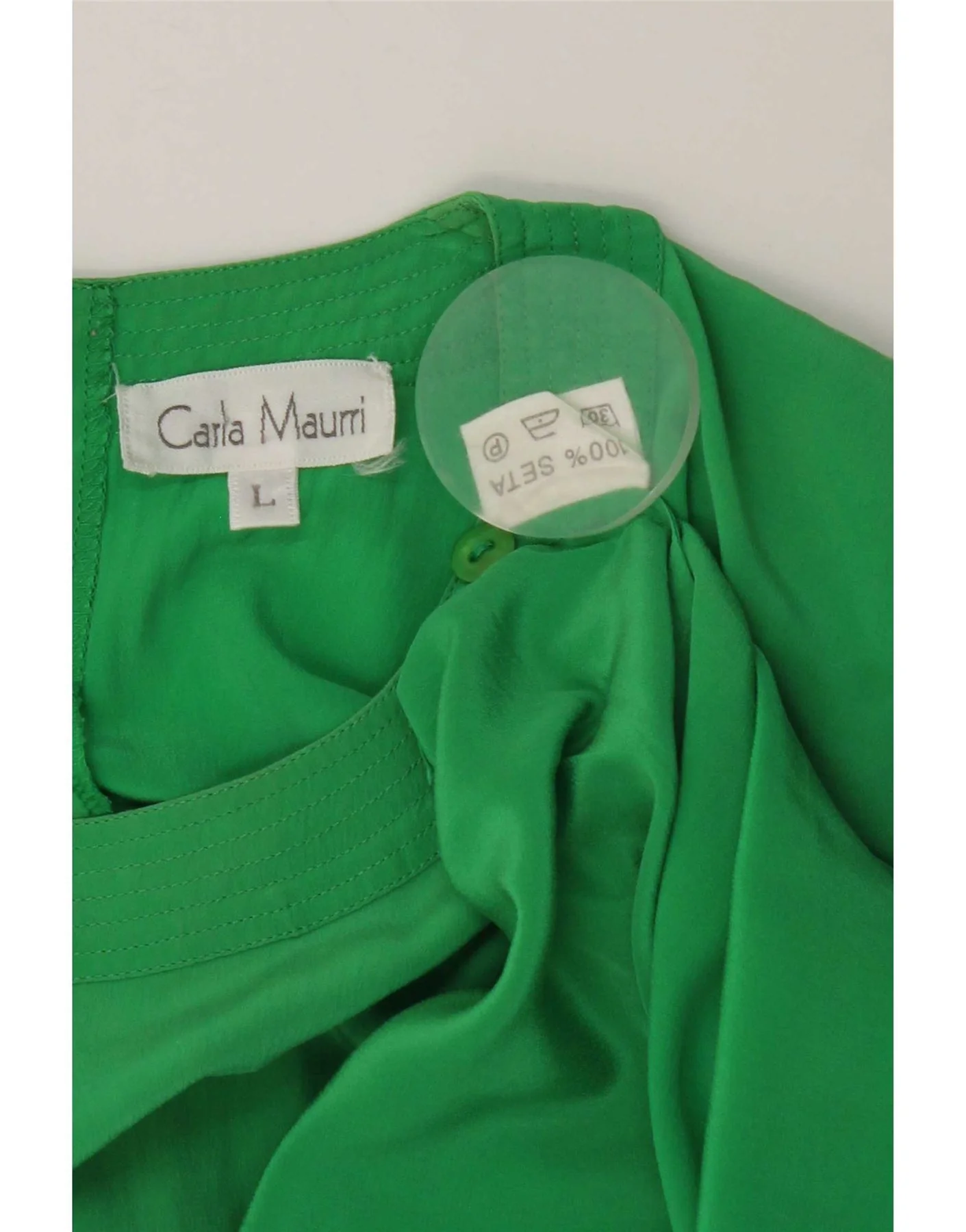 Vintage Womens Blouse Top UK 16 Large Green Silk - Image 3