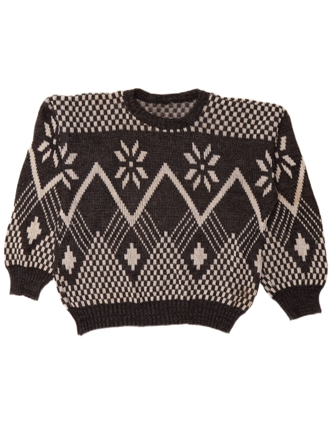 Vintage Womens Boat Neck Jumper Sweater UK 18 XL Grey Fair Isle