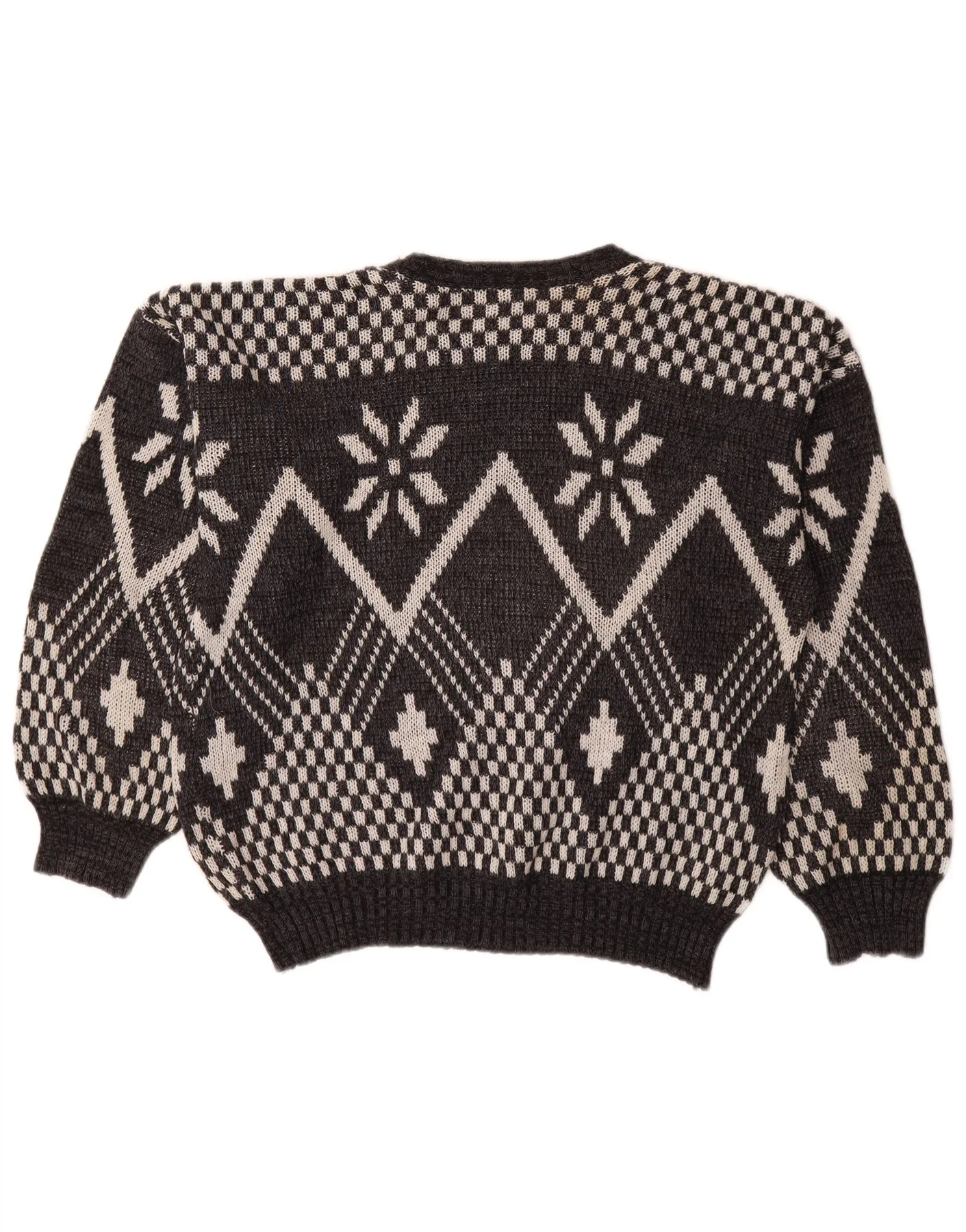 Vintage Womens Boat Neck Jumper Sweater UK 18 XL Grey Fair Isle - Image 2