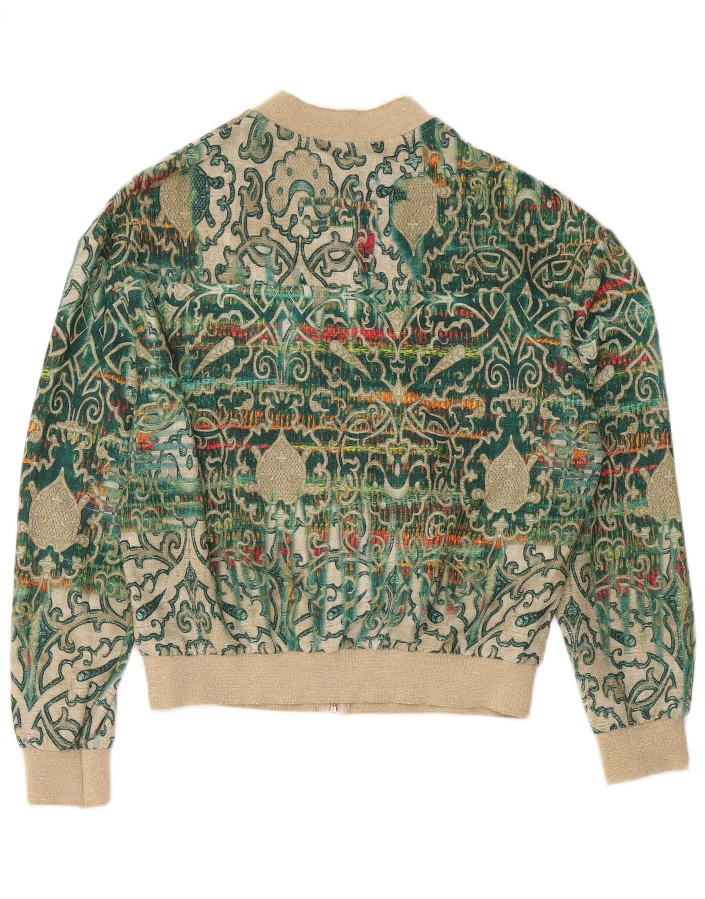 Vintage Womens Bomber Jacket EU 38 Medium Green Paisley - Image 2