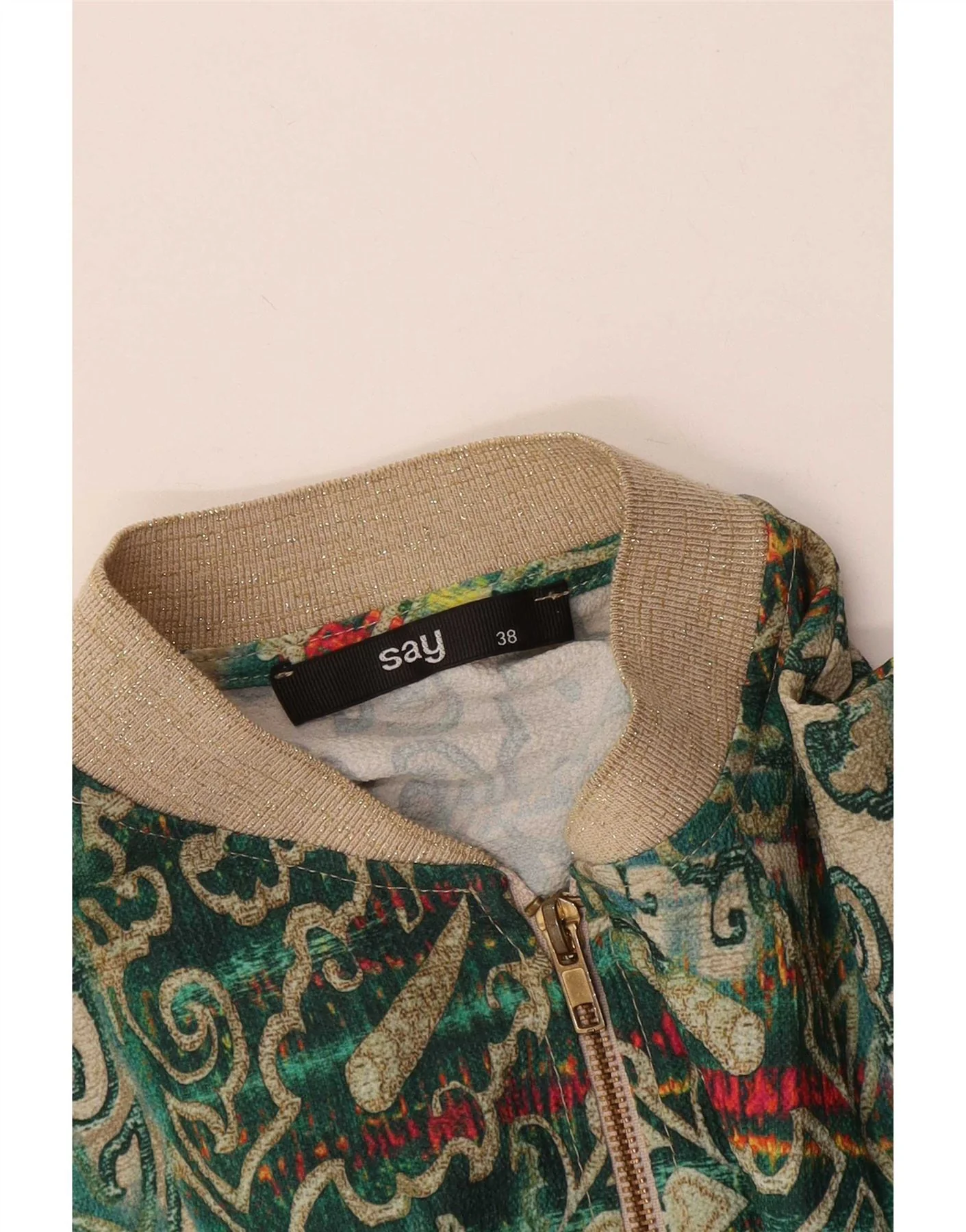 Vintage Womens Bomber Jacket EU 38 Medium Green Paisley - Image 3